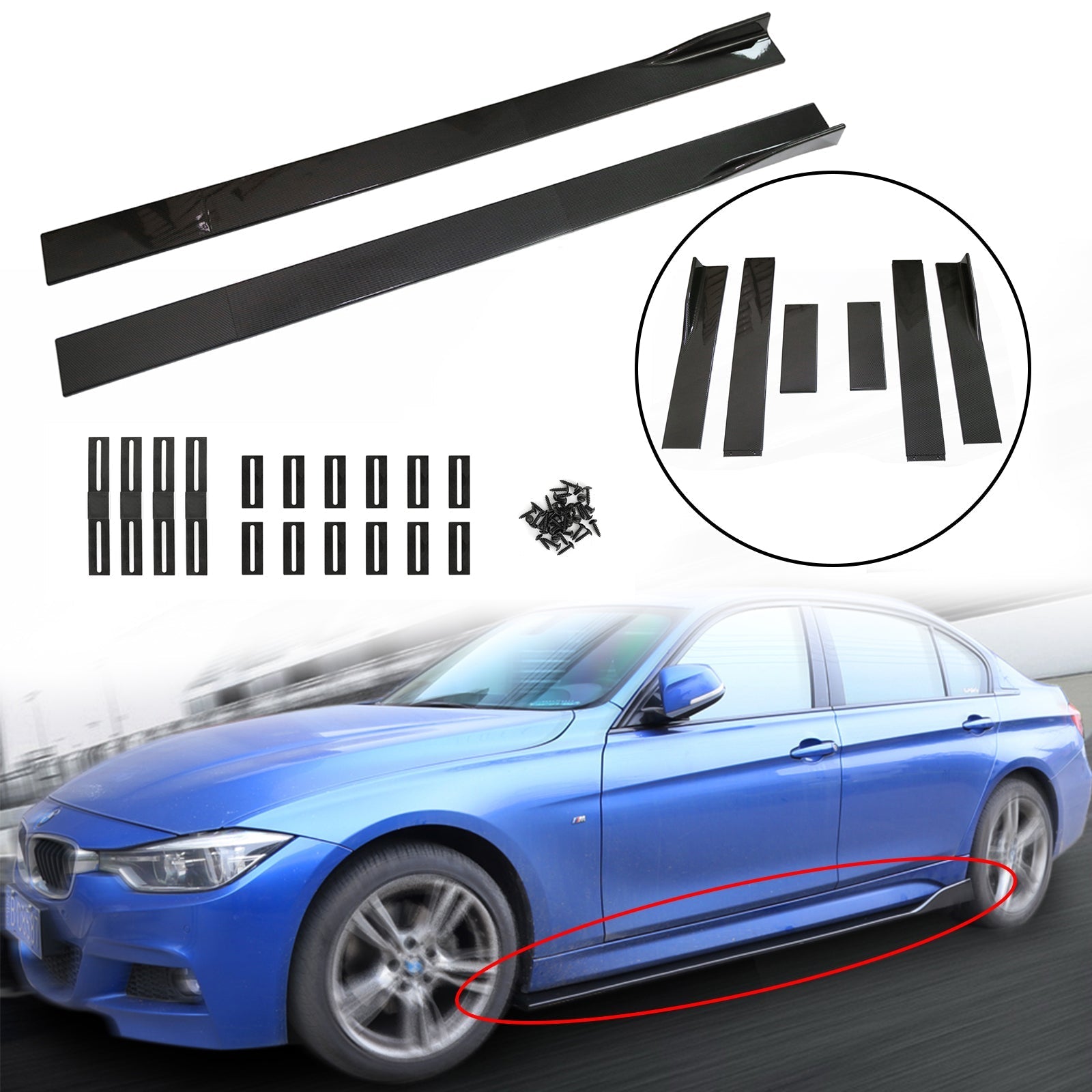 78.7" Universal Side Skirt Extensions Rocker Panel Splitters Lip Carbon Fiber Generic