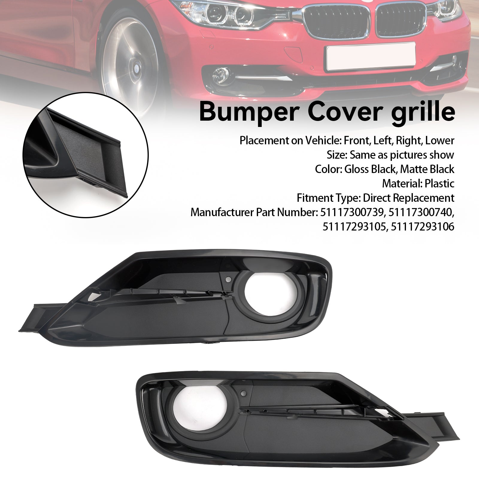 BMW Serie 3 F30 F31 2013-2015 2 cubiertas de rejilla de luz antiniebla para parachoques delantero