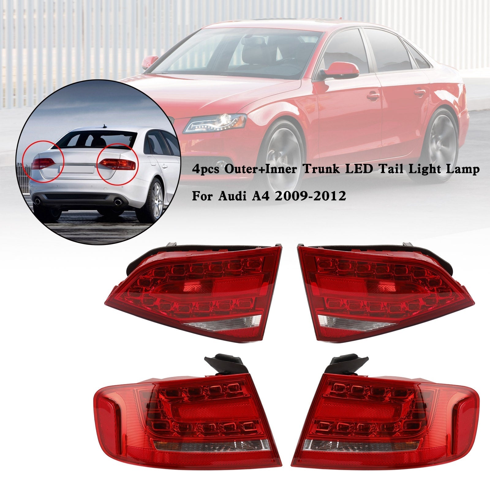 Audi A4 2009-2012 4pcs Outer+Inner Trunk LED Tail Light Lamp