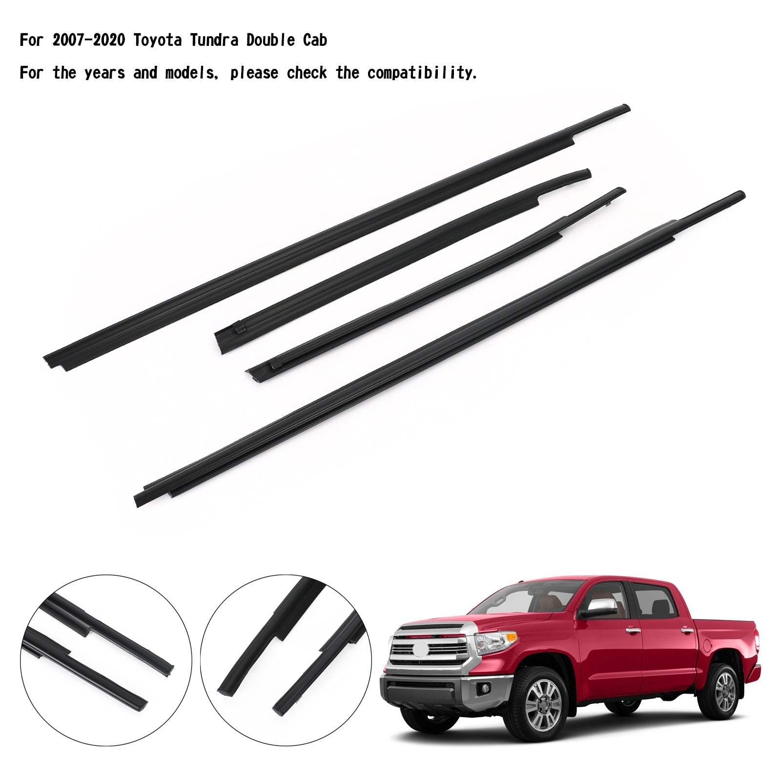 4x moldura de cinturón de sellado de burlete para ventana de coche para Toyota Tundra doble cabina 07-20 genérico