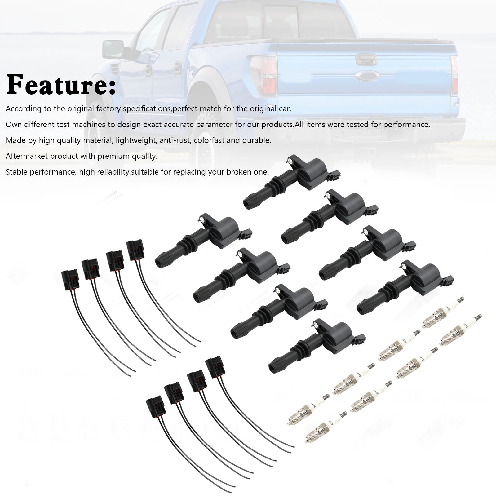 2005-2008 Ford F-250 F350 Super Duty 6.8L V10 8X lgnition Coil +Spark Plug+Connector FD508 DG511 Fedex Express