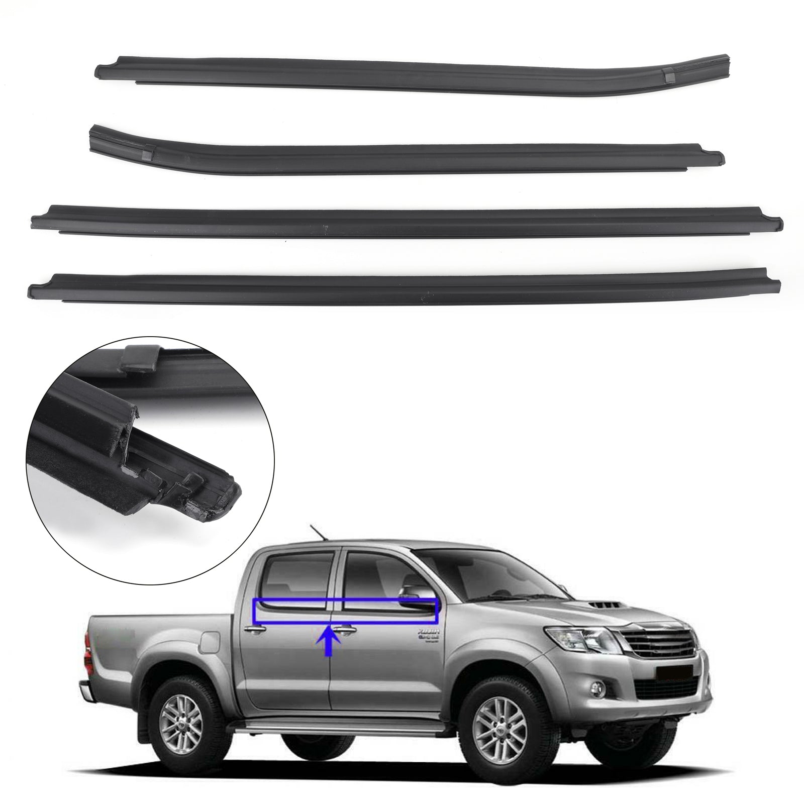 Weatherstrip 4 Door Rubber Seal For Toyota Hilux KUN26 KUN36 GGN25 TGN16 TGN36