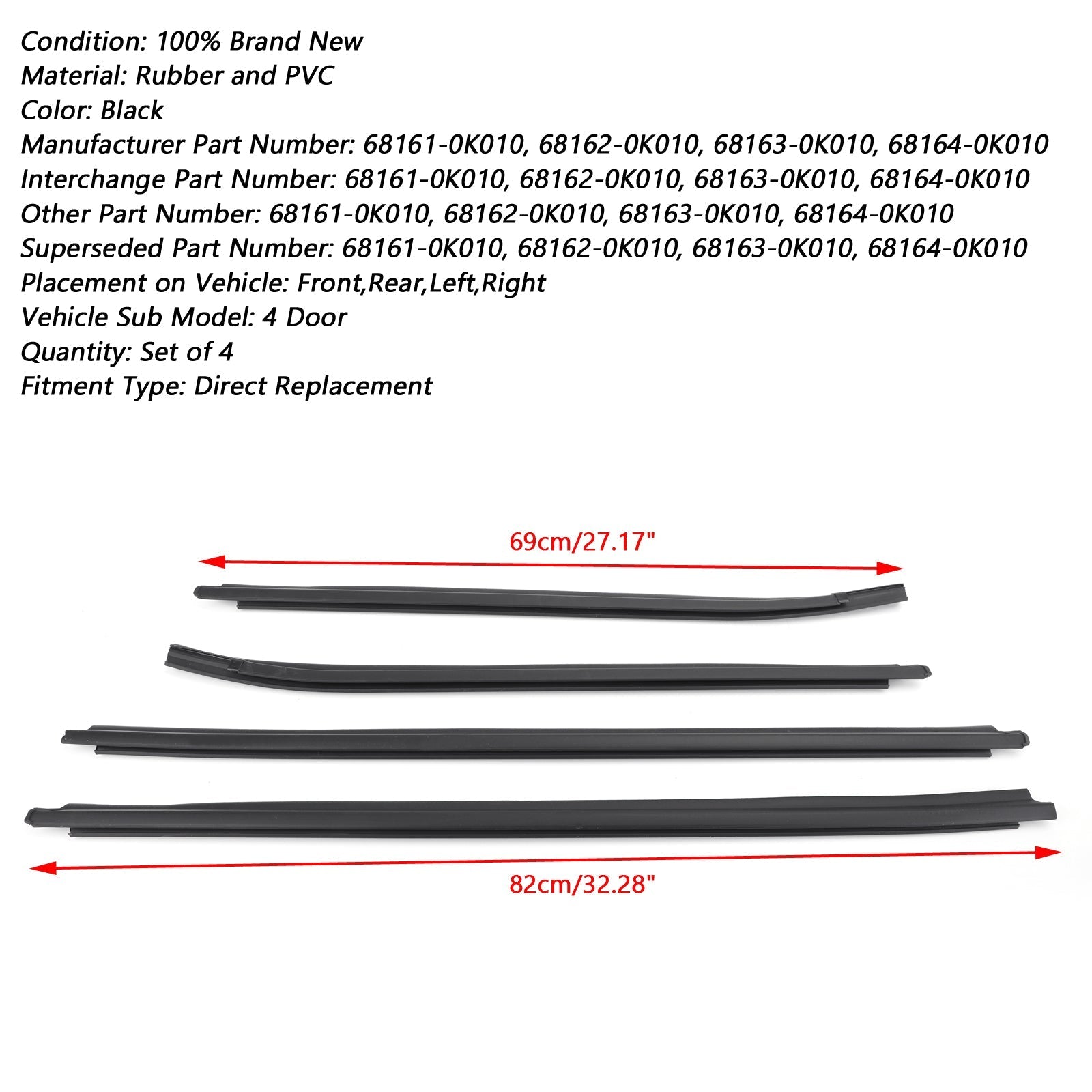 Toyota Hilux KUN26 KUN36 GGN25 TGN16 TGN36 Weatherstrip 4 Door Rubber Seal