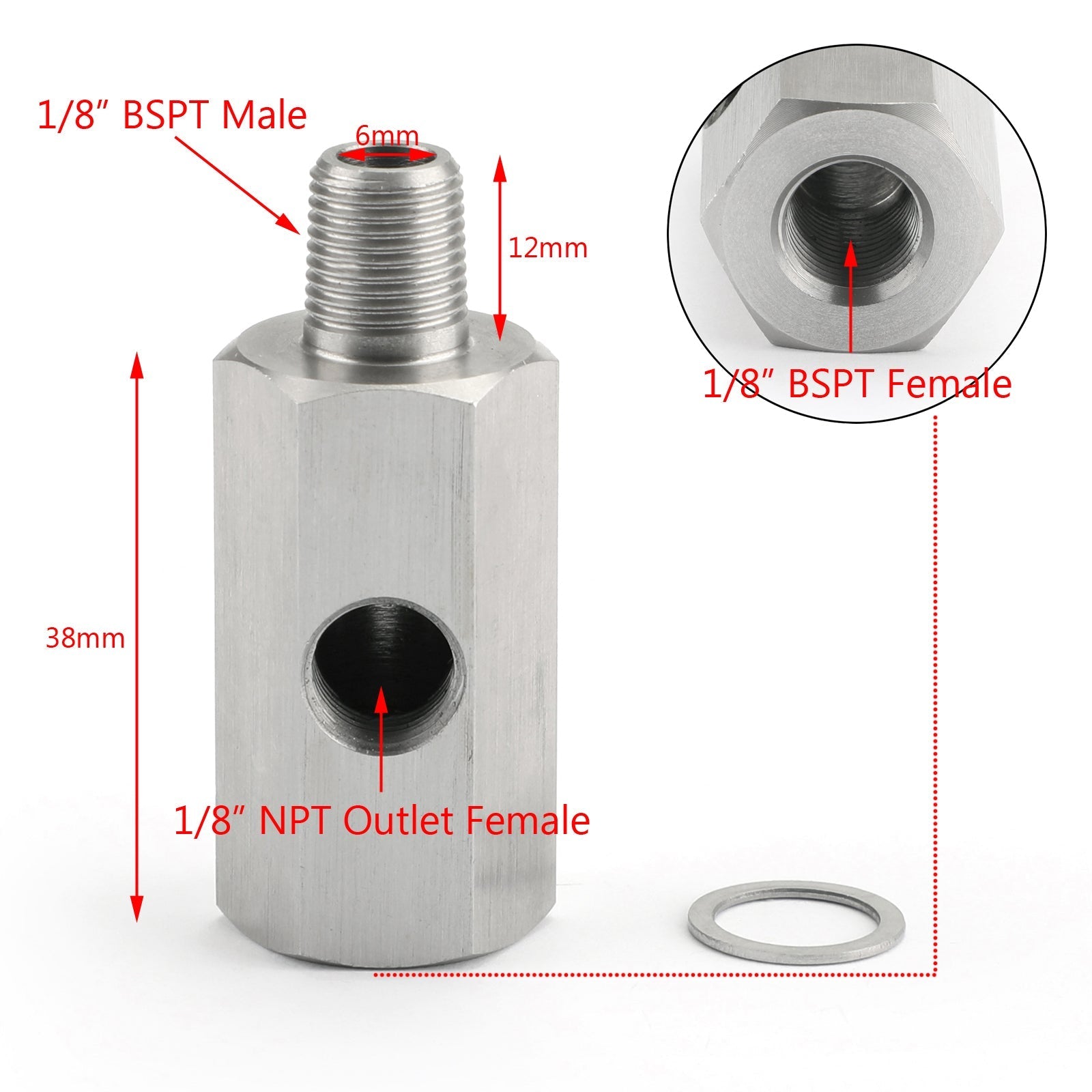 Sensor de presión de aceite BSPT de 1/8 ", adaptador en T a NPT, línea de alimentación de suministro Turbo, medidor genérico