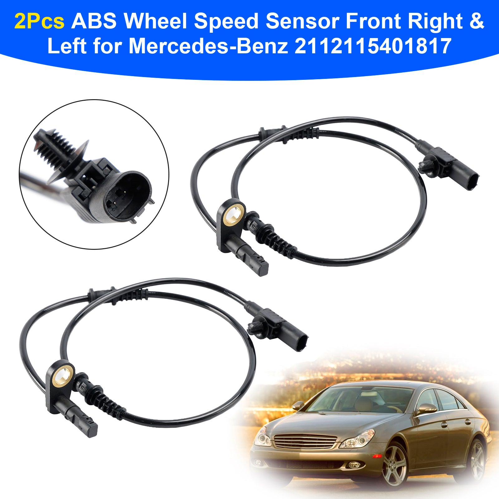 2Pcs ABS Wheel Speed Sensor Front Right & Left for Mercedes-Benz 2112115401817