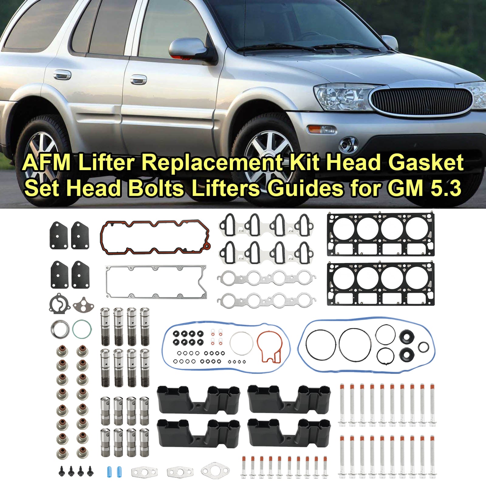 2005-2013 Chevrolet Silverado 1500 5.3L 5328CC 325CID V8 FLEX OHV, (16 Valve) AFM Lifter Replacement Kit Head Gasket Set Head Bolts Lifters Guides  Fedex Express Generic