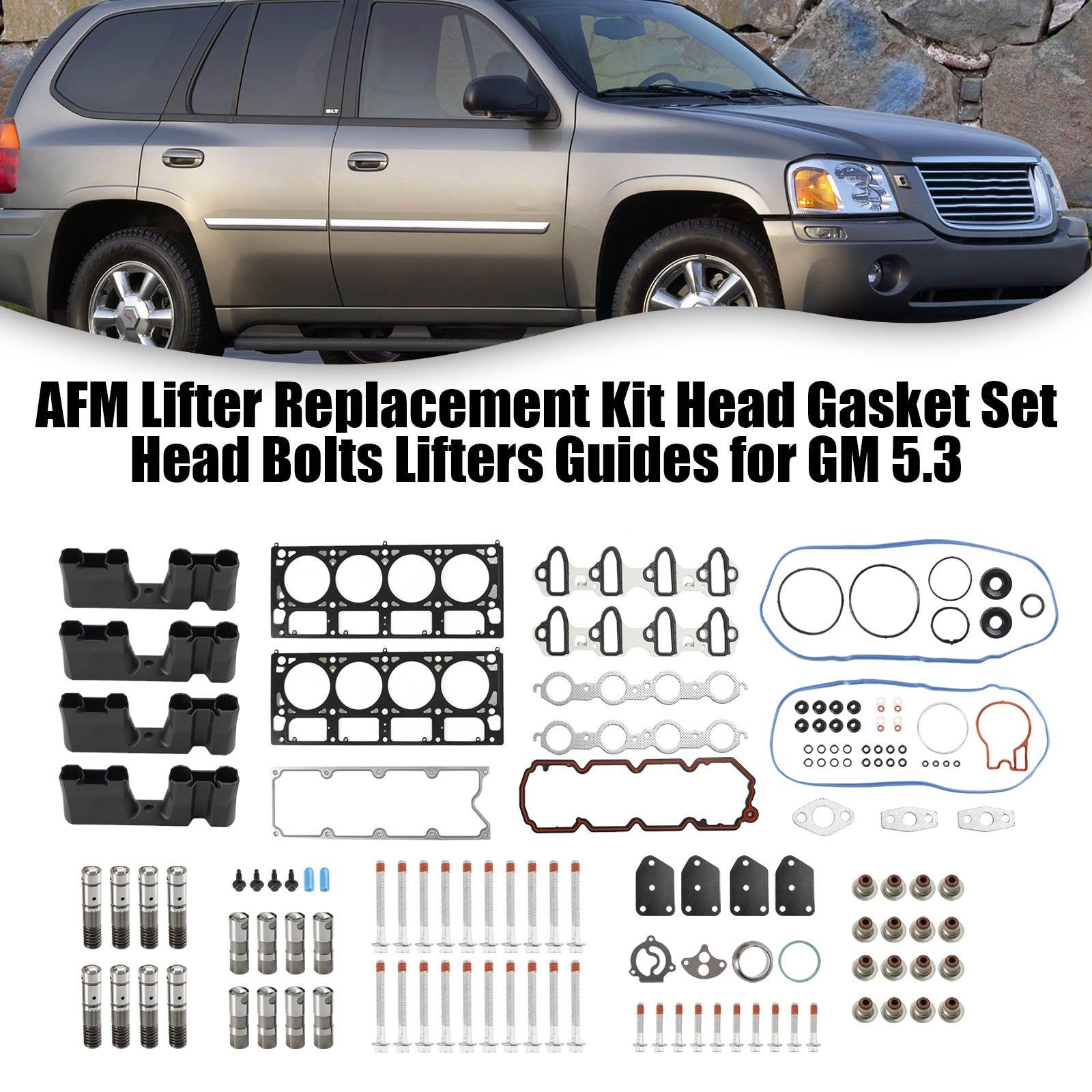 2005-2006 Chevrolet Silverado 1500 5.3L 5328CC 325CID V8 ELECTRIC/GAS OHV, (16 Valve) AFM Lifter Replacement Kit Head Gasket Set Head Bolts Lifters Guides