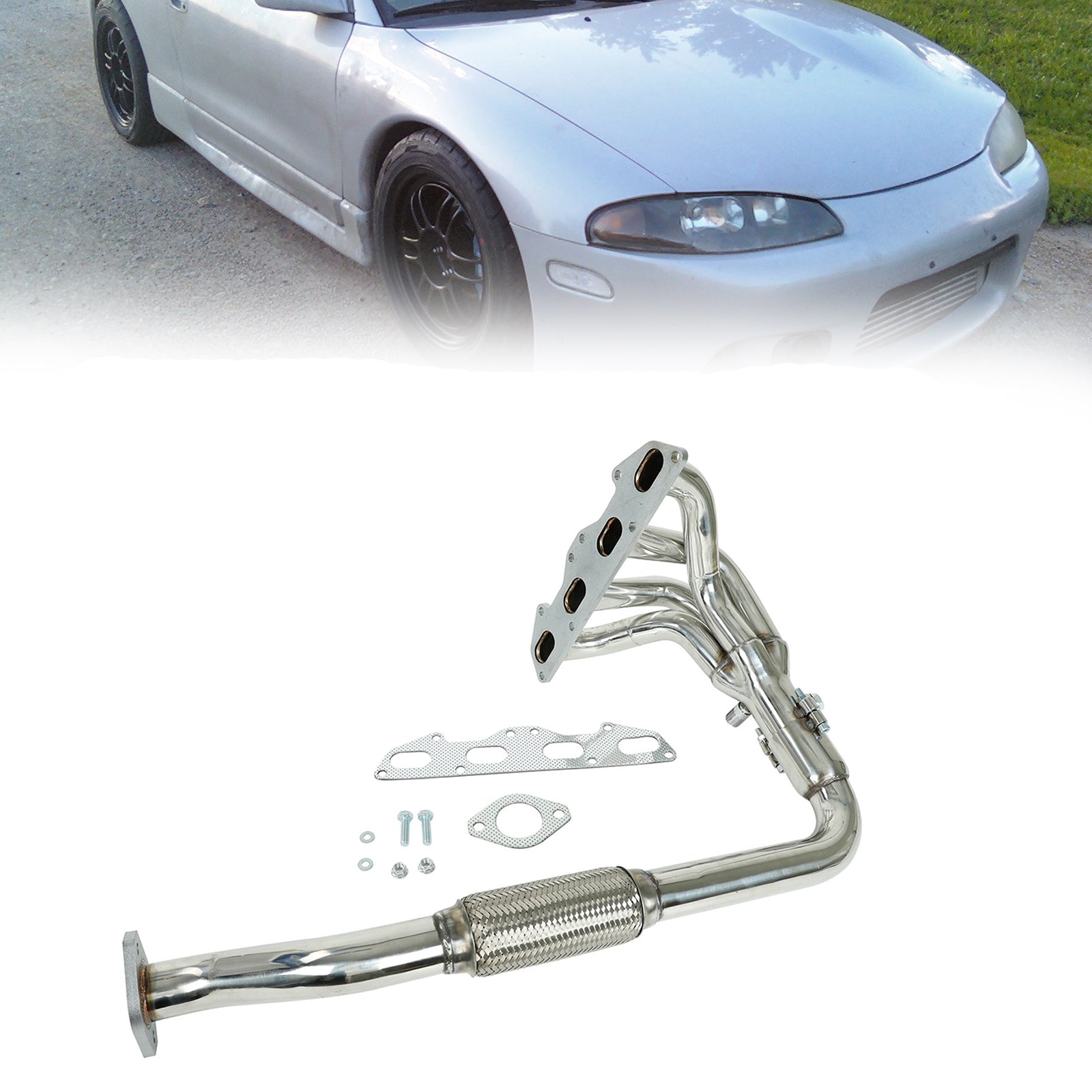 1995-1999 Mitsubishi Eclipse GST Hatchback 2D Cabezales de colector automático de acero inoxidable