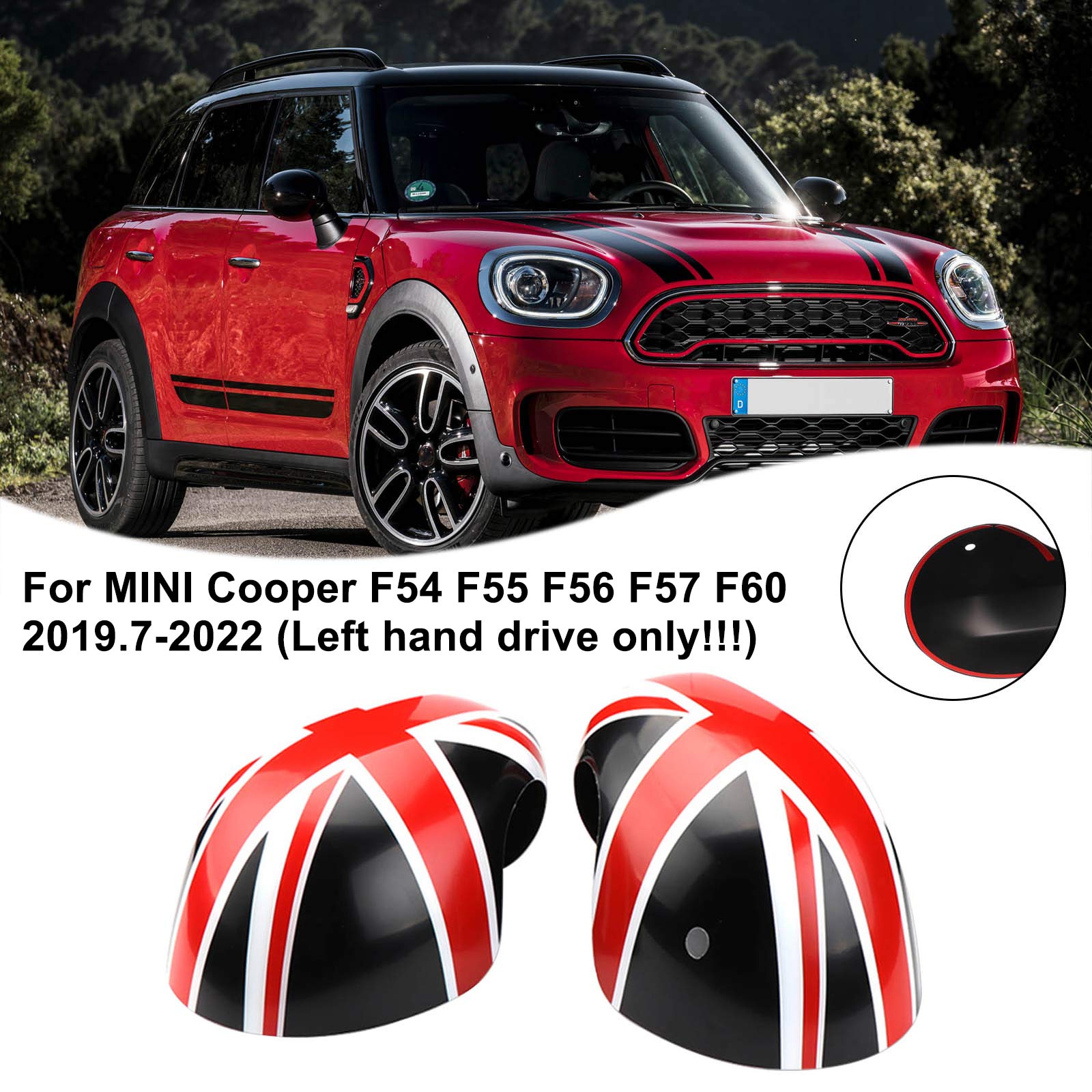 2019-2021 MINI Cooper F54 F55 F56 F57 F60 Union Jack UK Flag Cubiertas de espejo para negro/rojo genérico