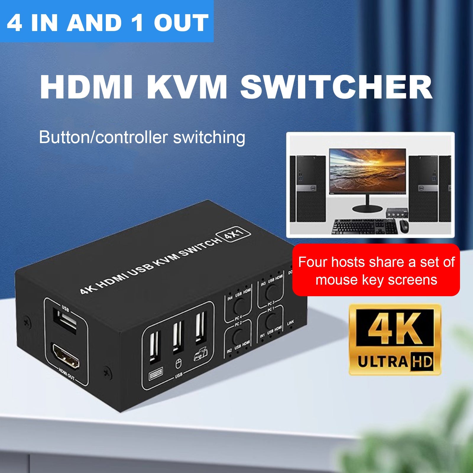 HDMI KVM Switch four-to-one Channel Converter Supports BLKVM PIKVM