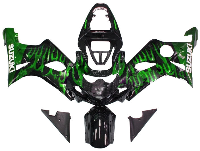 Fairings 2000-2002 Suzuki GSXR 1000 Black & Green Flame Generic