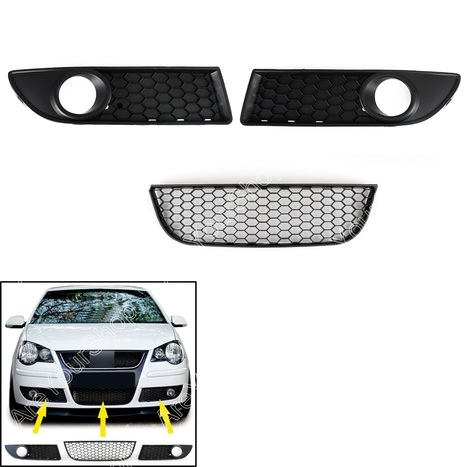 Parrilla inferior delantera estilo panal lado izquierdo para VW Polo 9N3 GTI (2005-2009) genérico