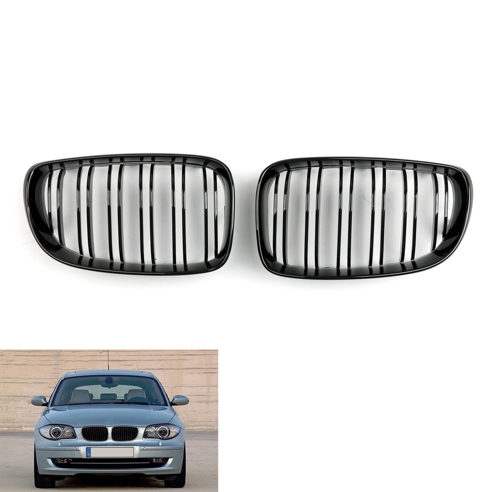 Para BMW Serie 1 E81 E87 E82 E88 128i 135i 2008-2012 Rejilla frontal negra brillante