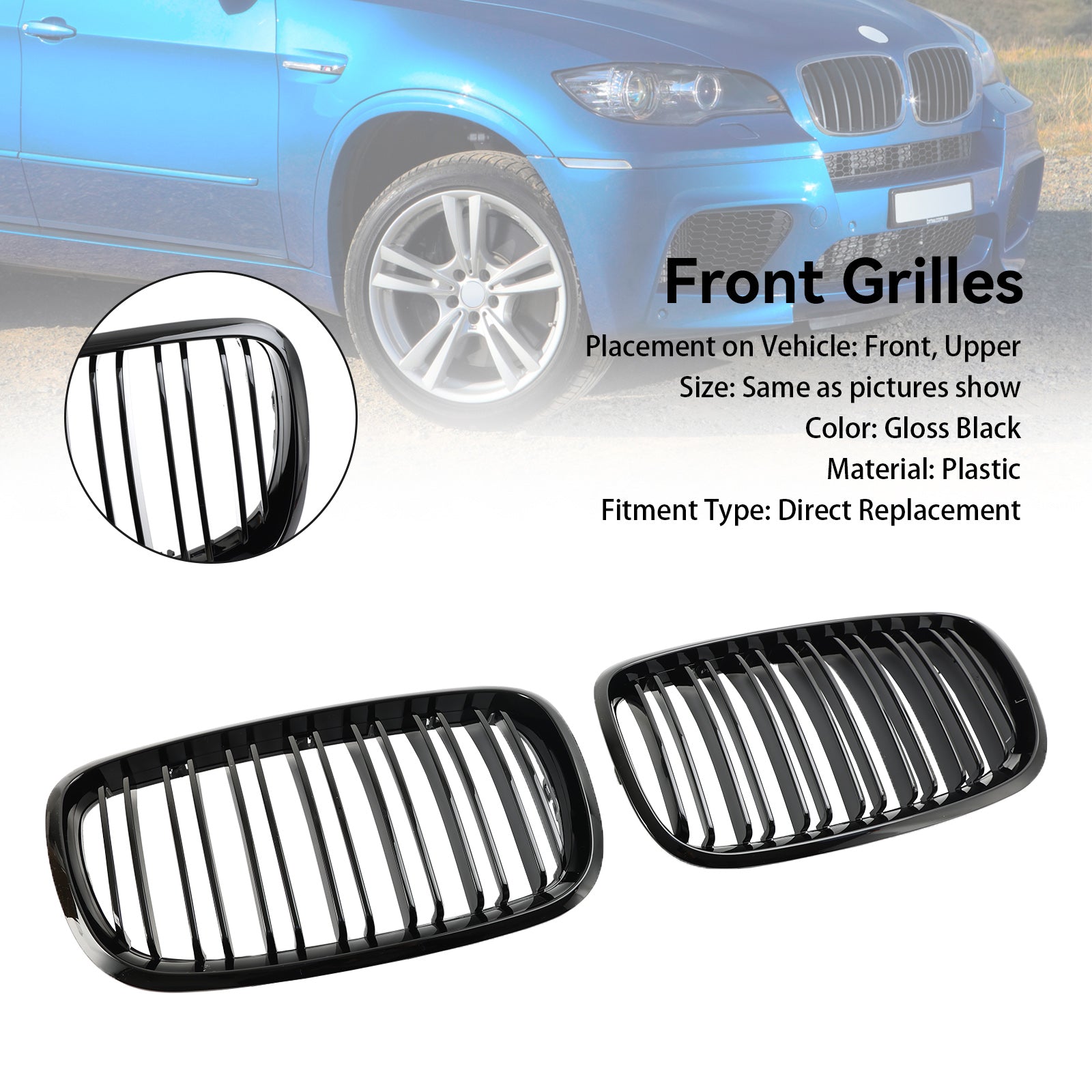 BMW X5 E70 2007-2013 Parachoques delantero Parrilla tipo riñón Parrilla Negro brillante