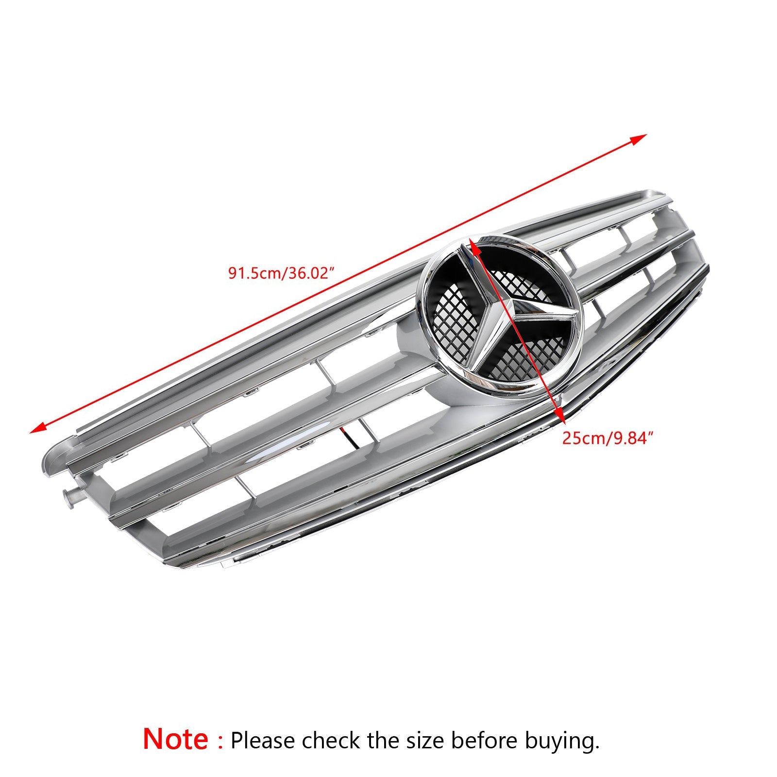 Rejilla de parachoques delantero para Benz Clase C W204 con emblema LED C300/C350 2008-2014 cromado genérico 