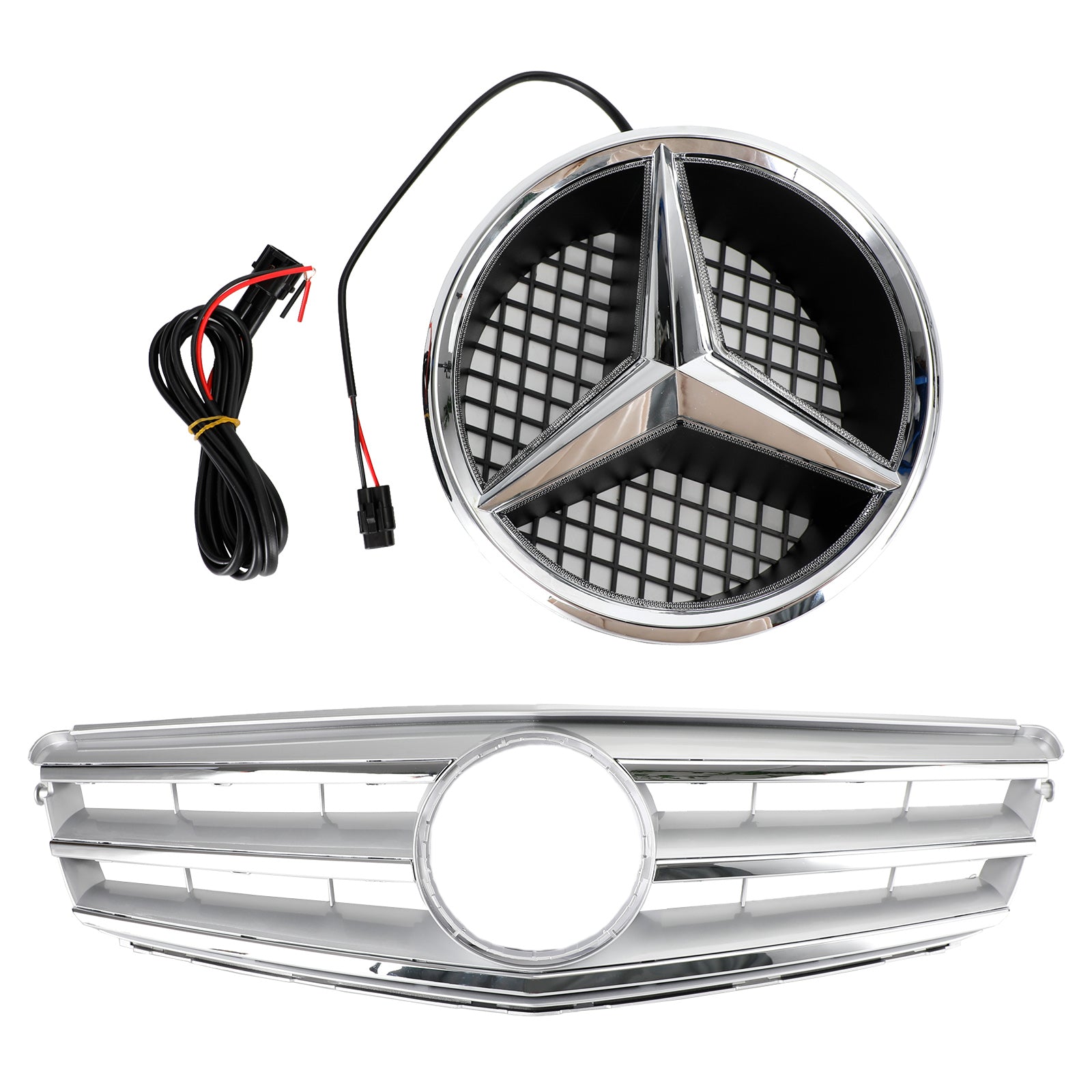 Rejilla de parachoques delantero para Benz Clase C W204 con emblema LED C300/C350 2008-2014 cromado genérico 