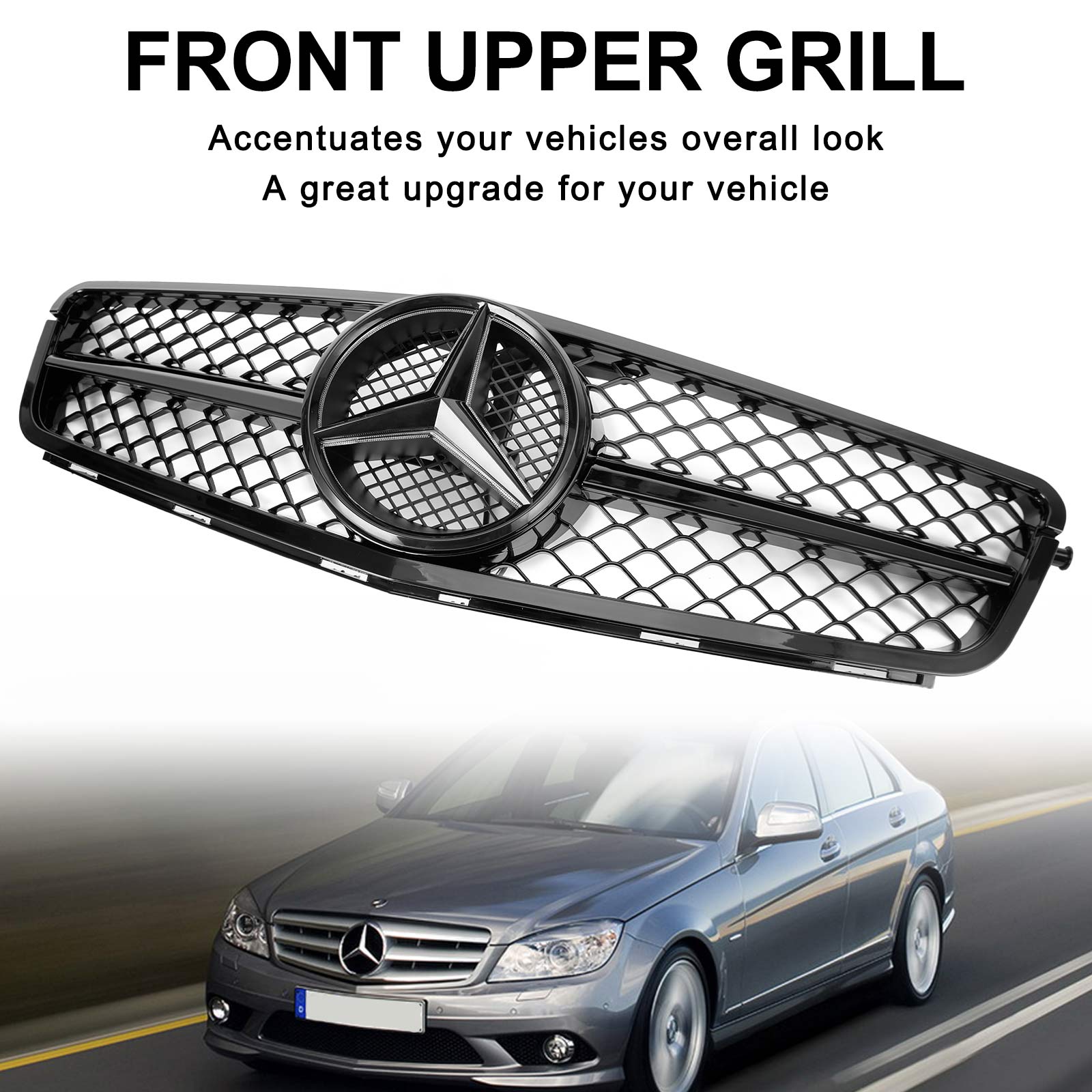 AMG Front Bumper Grille Grill Fit C-Class Benz W204 C300 C350 2008-2014 w/LED