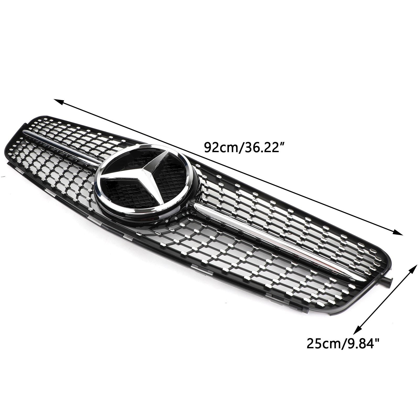 Parrilla delantera cromada negra diamante compatible con Mercedes-Benz W204 C200 C300 2008-2014