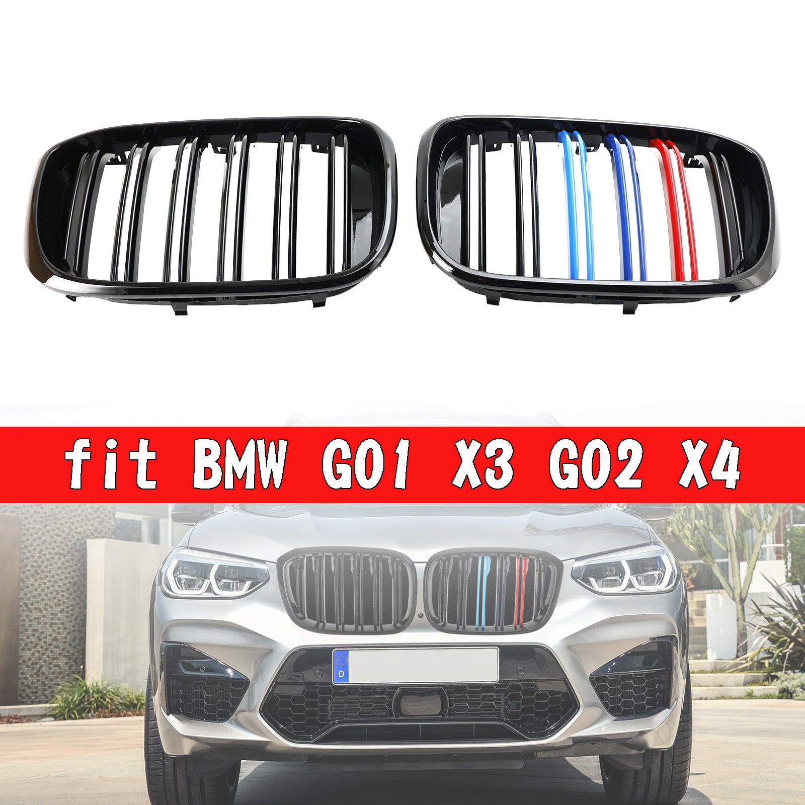 2PCS M-Color Kidney Grill Grille 51138469959 fit BMW G01 X3 G02 X4 Gloss Black Generic