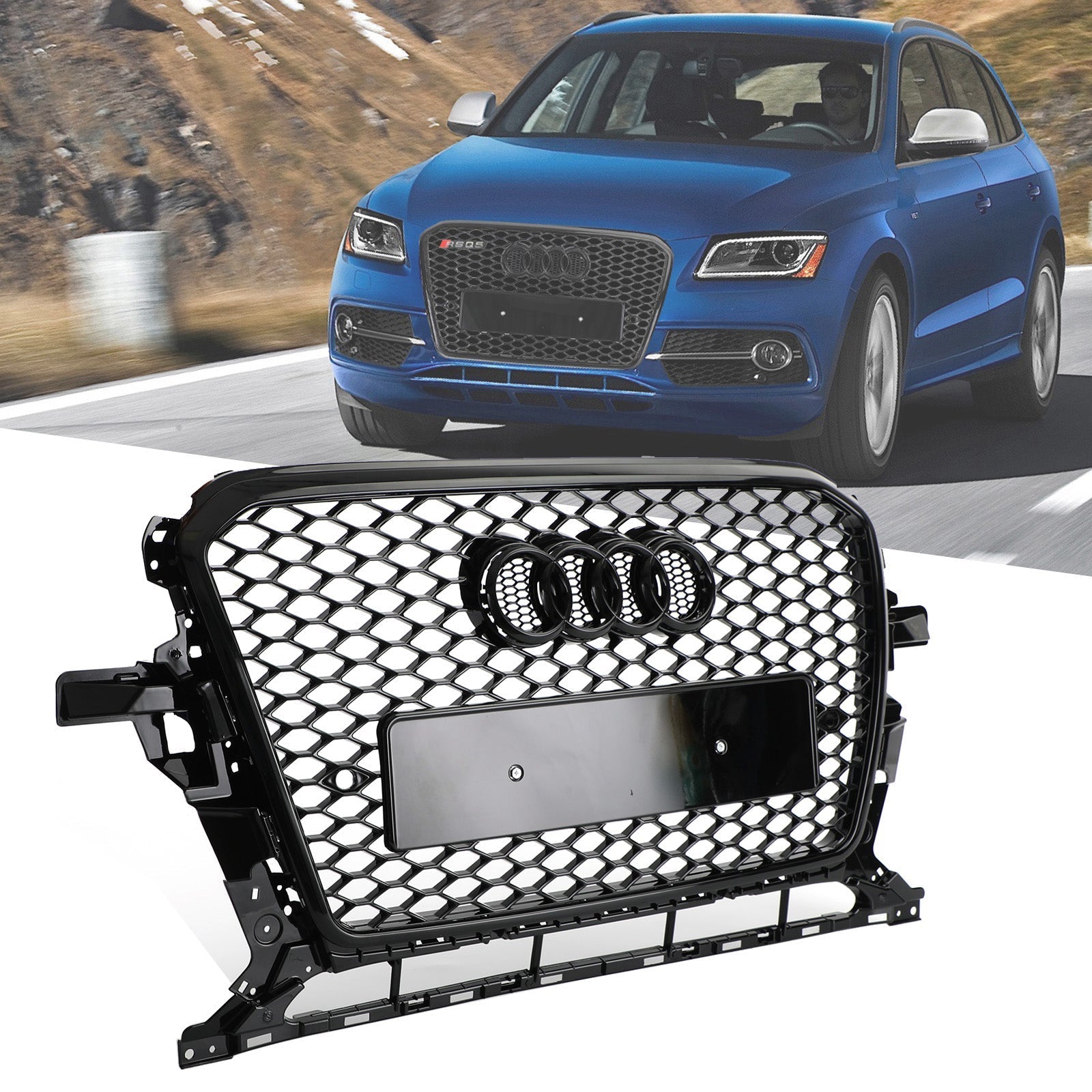 Audi Q5 13-17 RSQ5 Style Honeycomb Mesh Sport Hex Grill Gloss Black