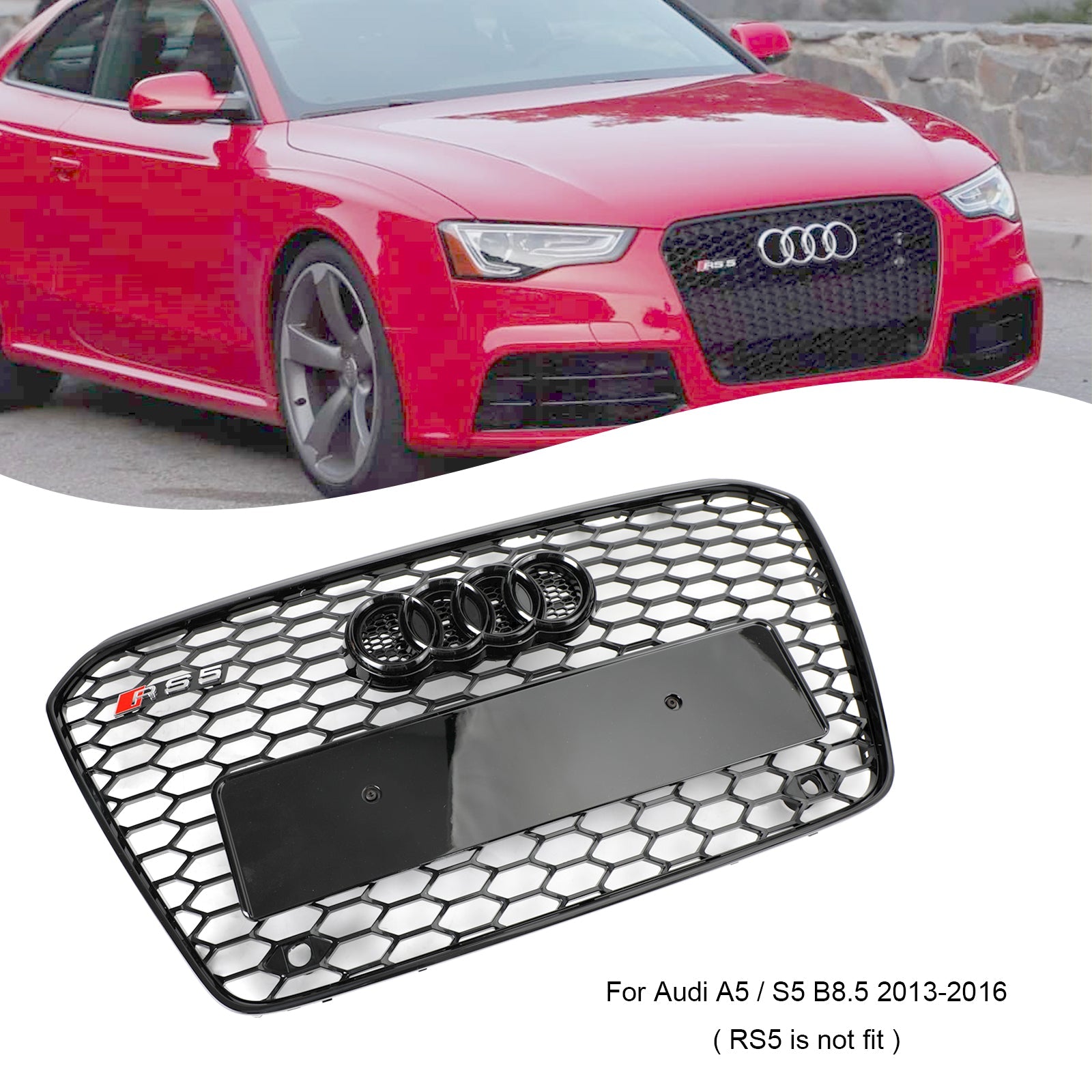 2013 2014 2015 2016 Audi A5 S5 B8.5 Honeycomb RS5 estilo rejilla de parachoques delantero de malla hexagonal genérica