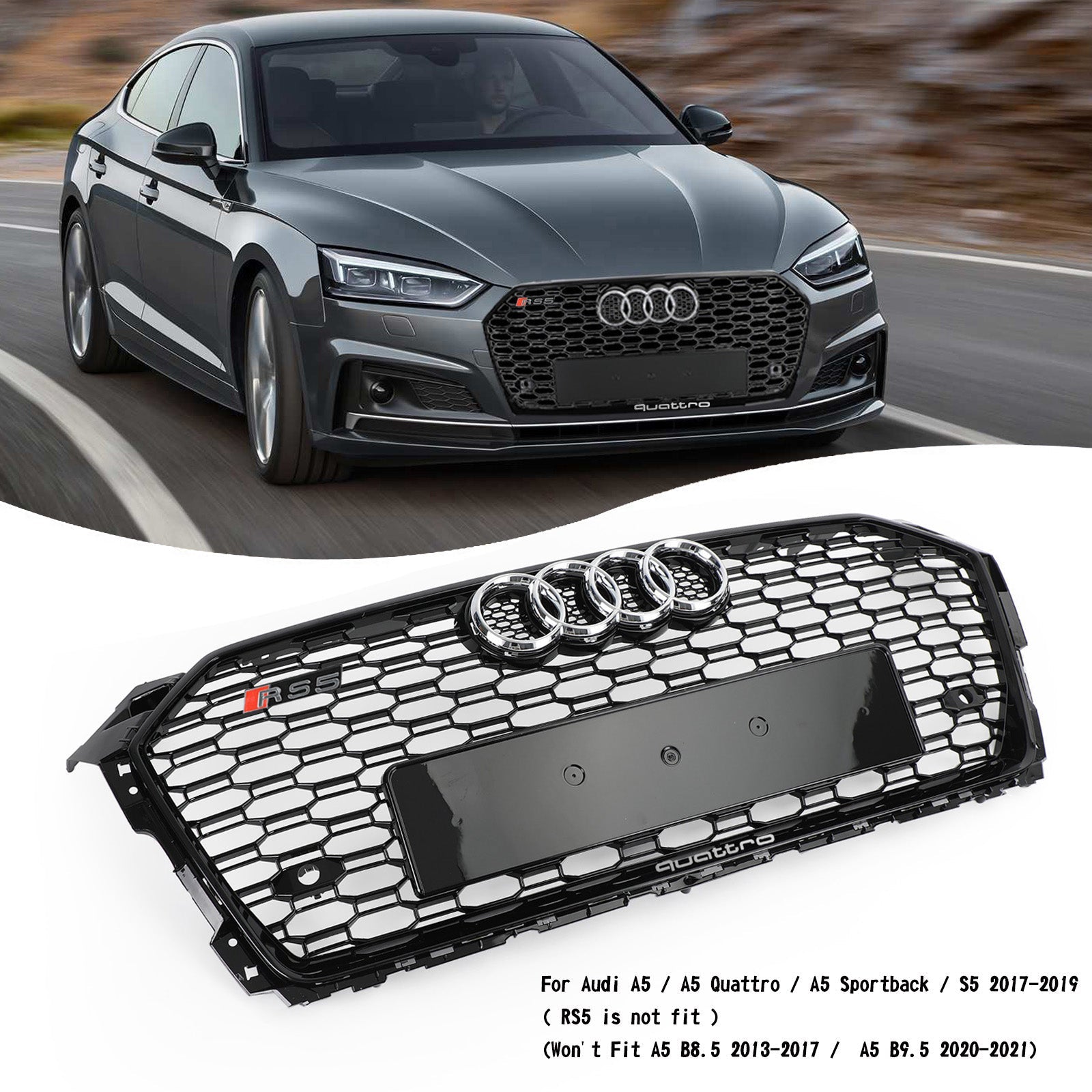 Parrilla hexagonal de malla deportiva estilo panal Audi A5 S5 B9 RS5 2017-2019 8W6-853-651-AB-FUQ