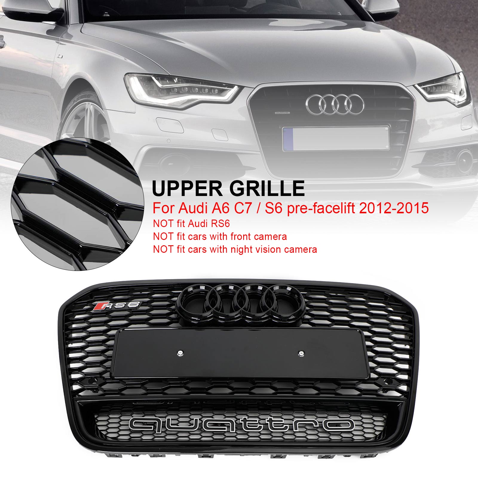 12-15 Audi A6 S6 C7 RS6 Style Front Mesh Honeycomb Grille Grill