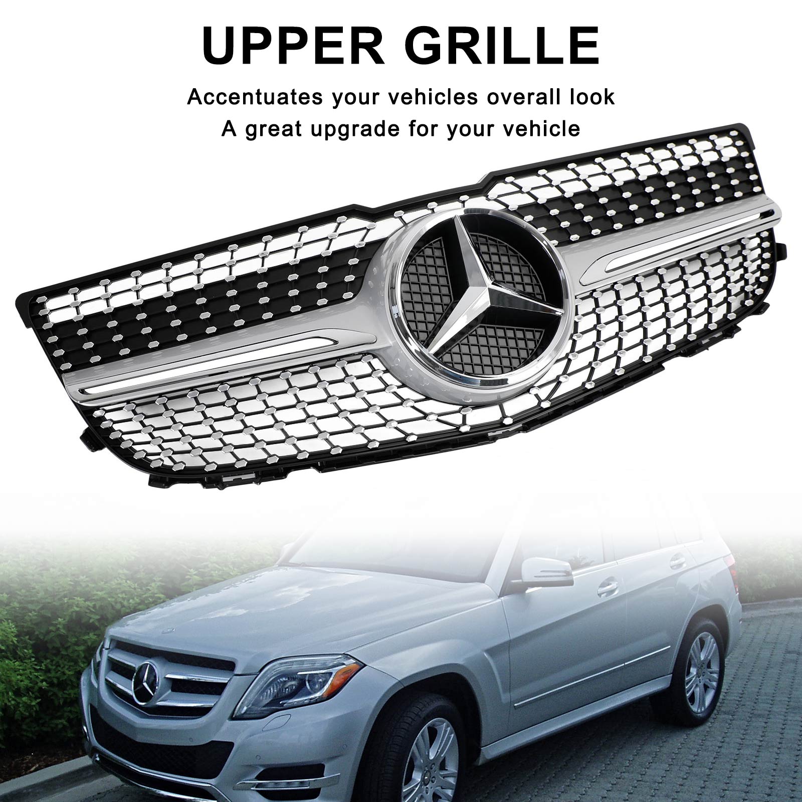 Parrilla de parachoques delantero compatible con Mercedes Benz X204 Clase GLK 2013-2015 Diamond