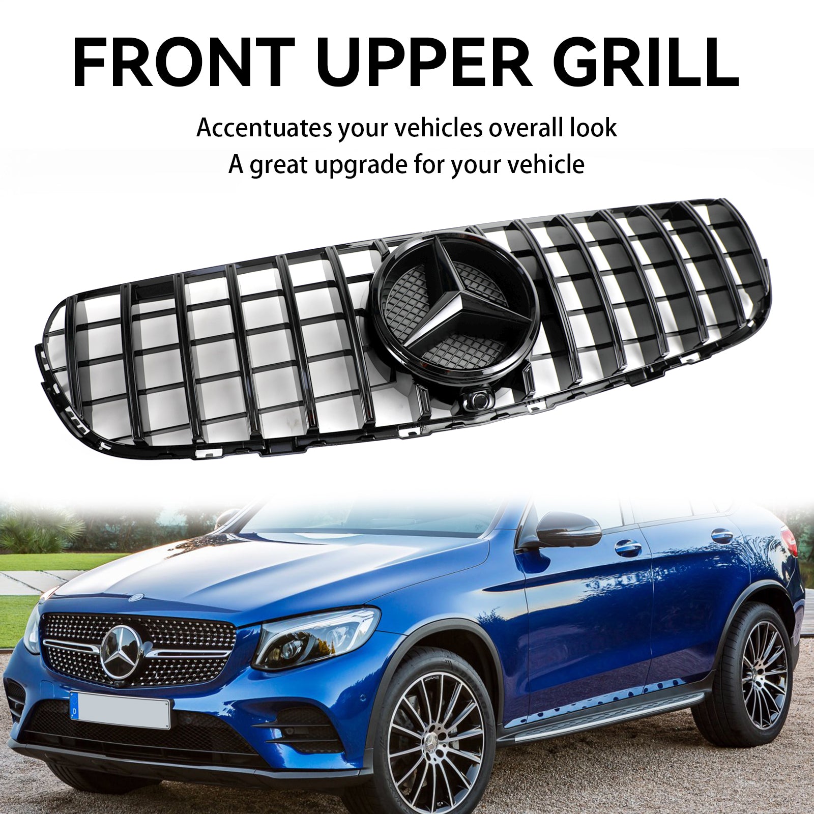 Front Bumper Grille Grill Fit Mercedes Benz GLC X253 C253 2015-2019 Gloss Black