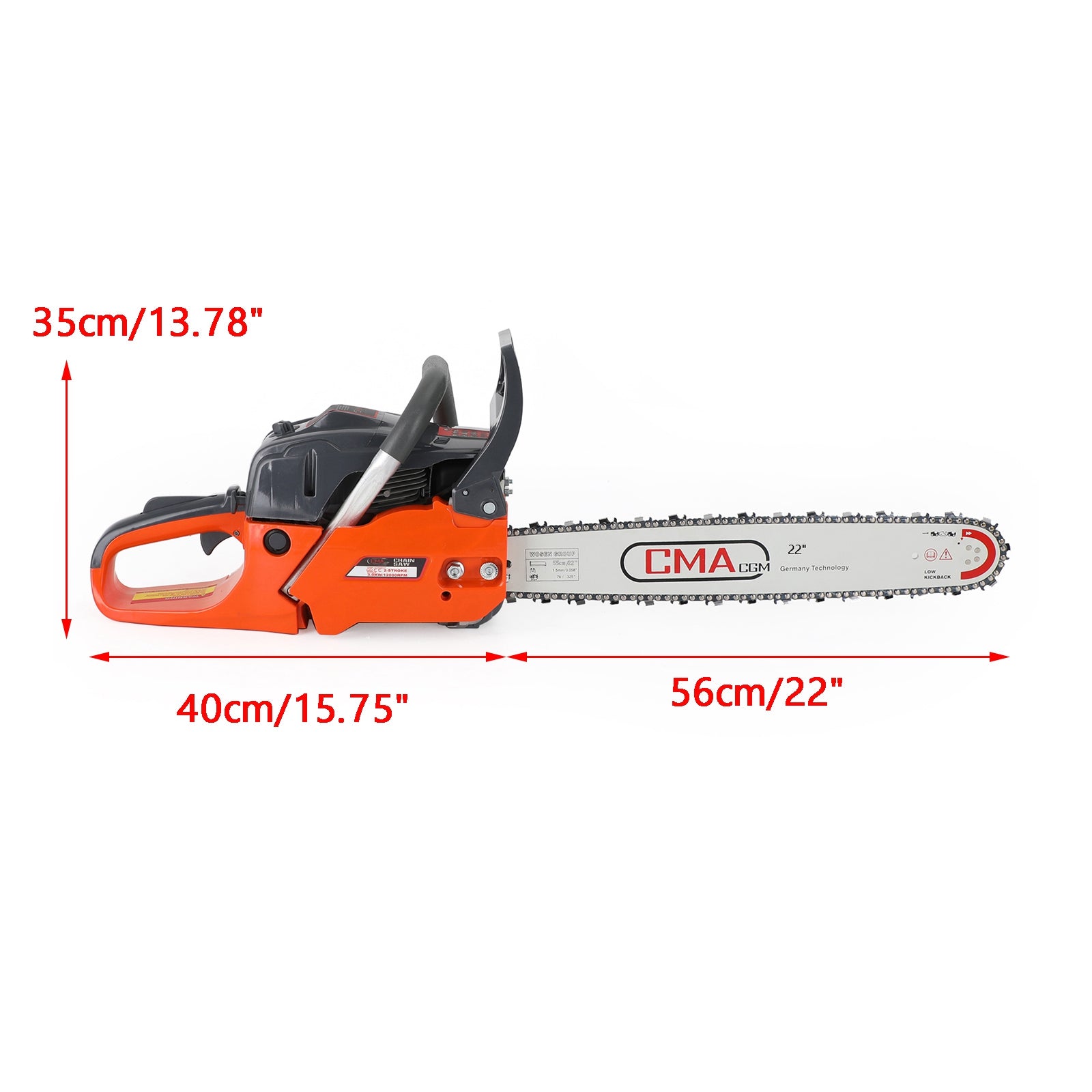 22" 68CC Gasoline Chainsaw Cutting Wood Gas Sawing Aluminum Crankcase Chain Saw