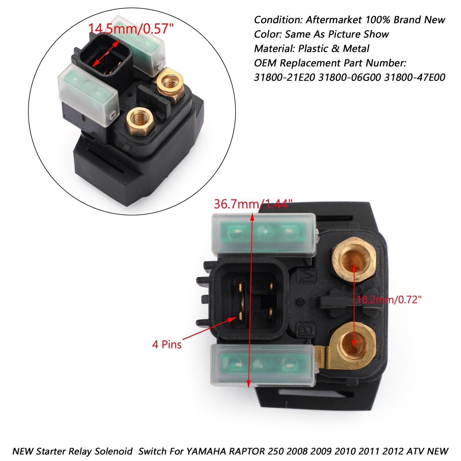 Starter Relay Solenoid For YAMAHA RAPTOR 250 2008-2012 ATV NEW