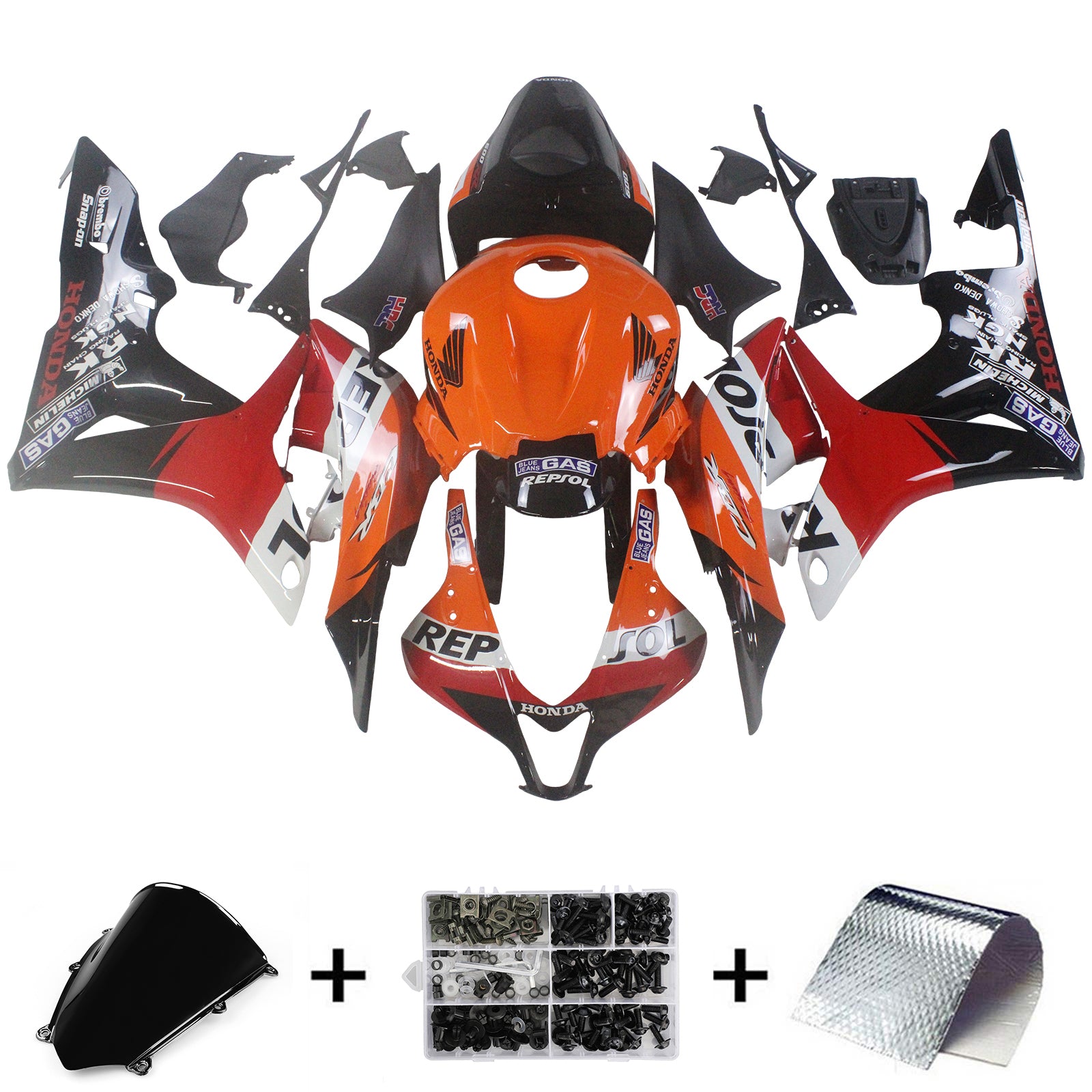 Carenados 2007-2008 Honda CBR 600 RR Negro y Naranja Repsol Generic