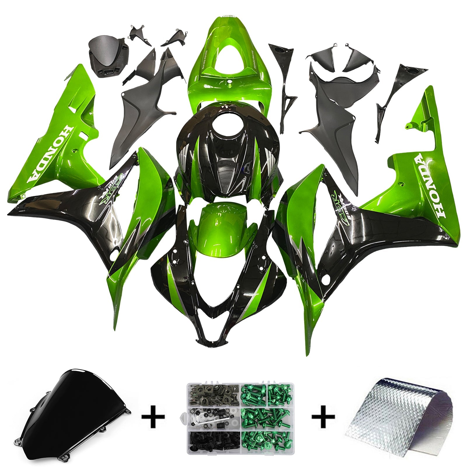 Fairings 2007-2008 Honda CBR 600 RR Metallic Black & Green Honda Generic