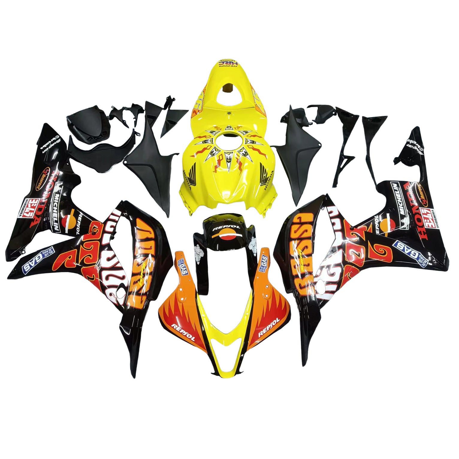 Fairings 2007-2008 Honda CBR 600 RR Yellow Black Valentino Rossi Generic