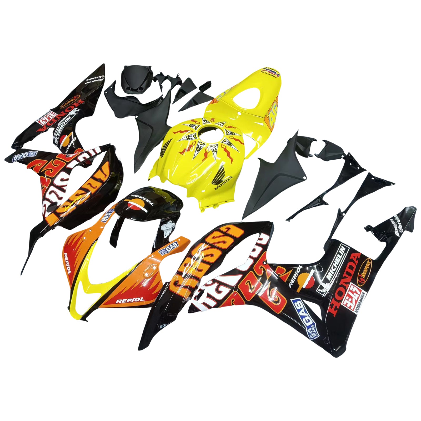 Fairings 2007-2008 Honda CBR 600 RR Yellow Black Valentino Rossi Generic