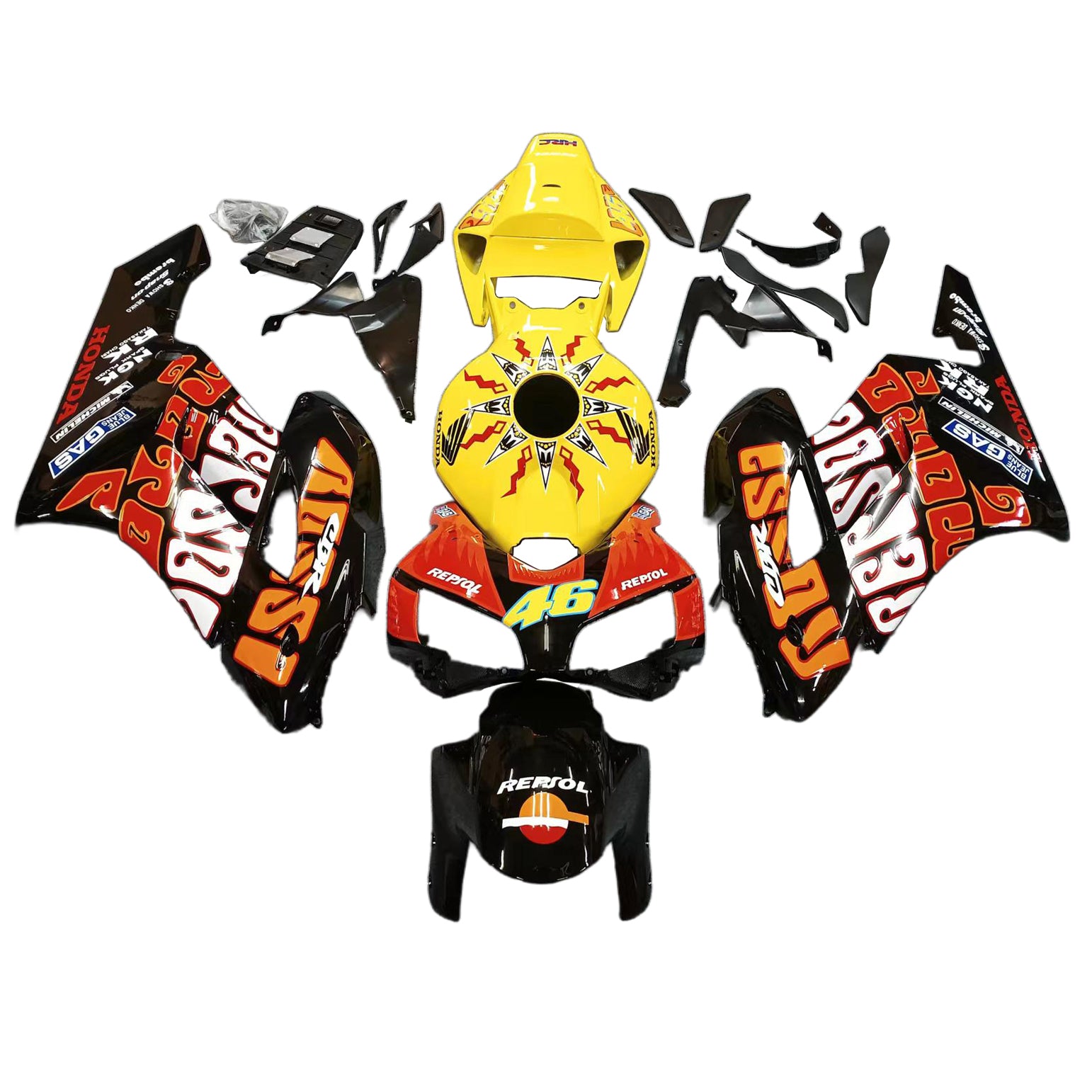 Carenados 2004-2005 Honda CBR 1000 RR Negro Amarillo Valentino Rossi Genérico