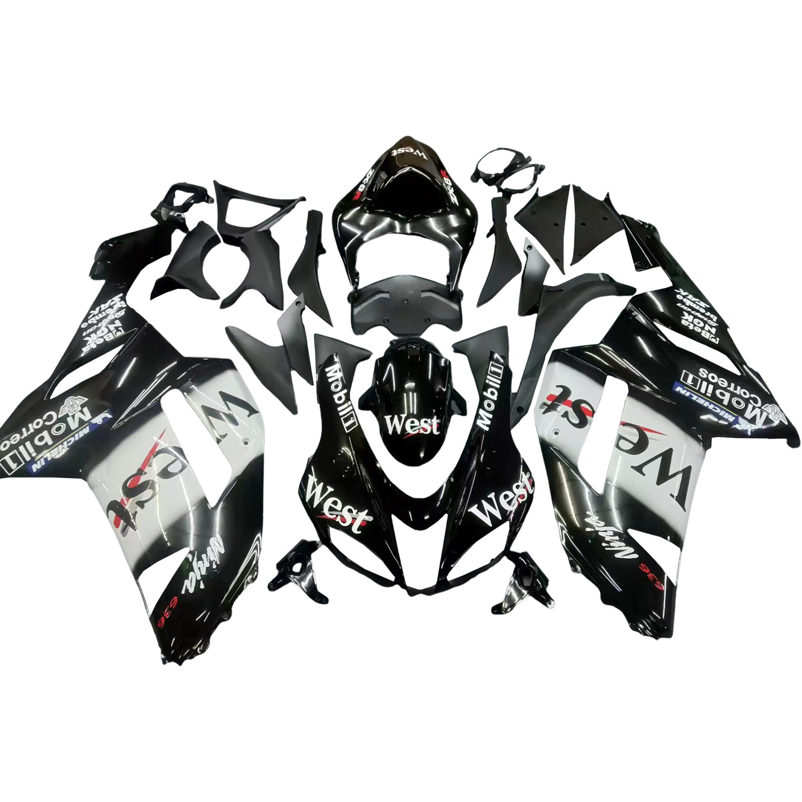 Fairings 2007-2008 Kawasaki ZX6R ZX636 Black White West Ninja Generic