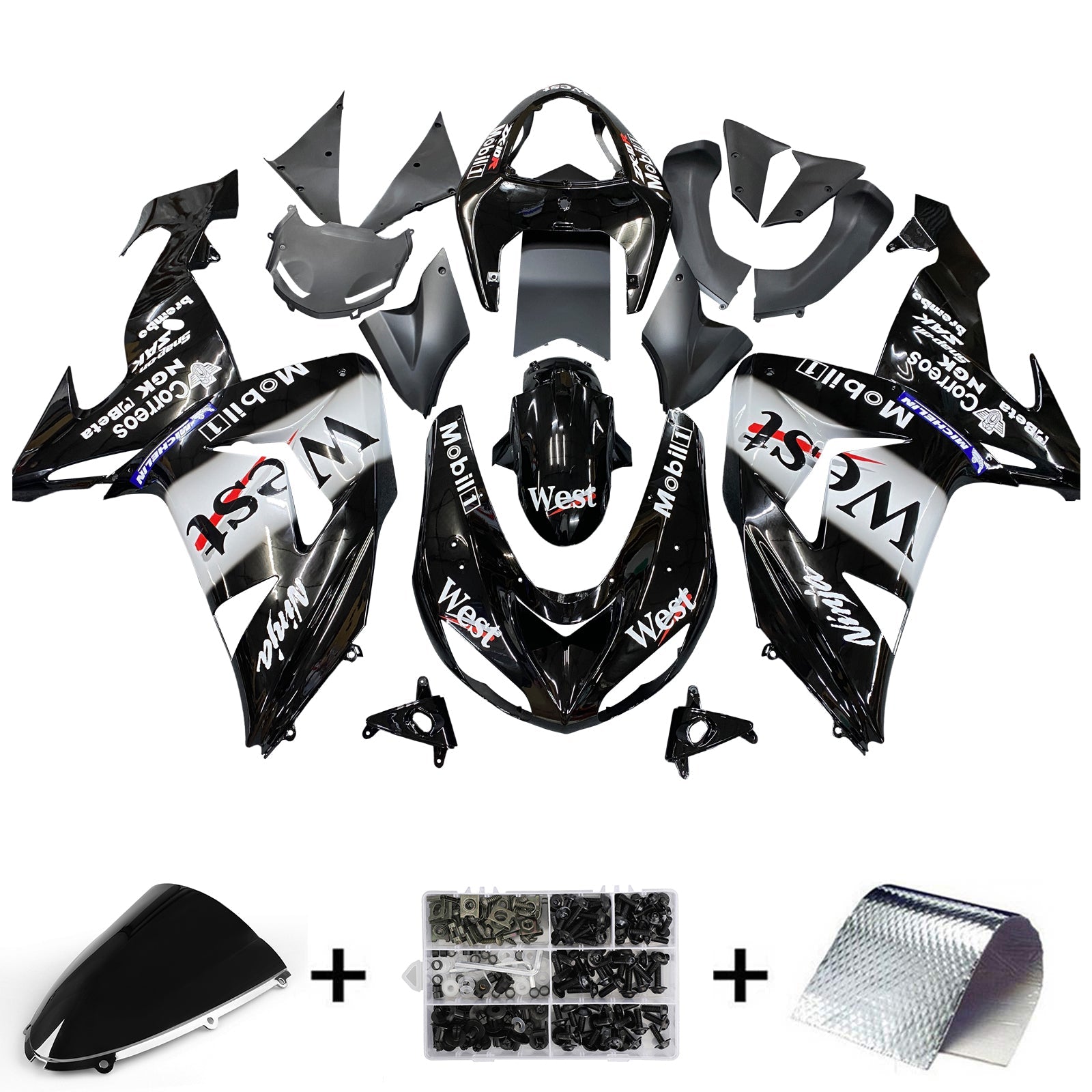 Fairings 2006-2007 Kawasaki ZX 10R Black White West