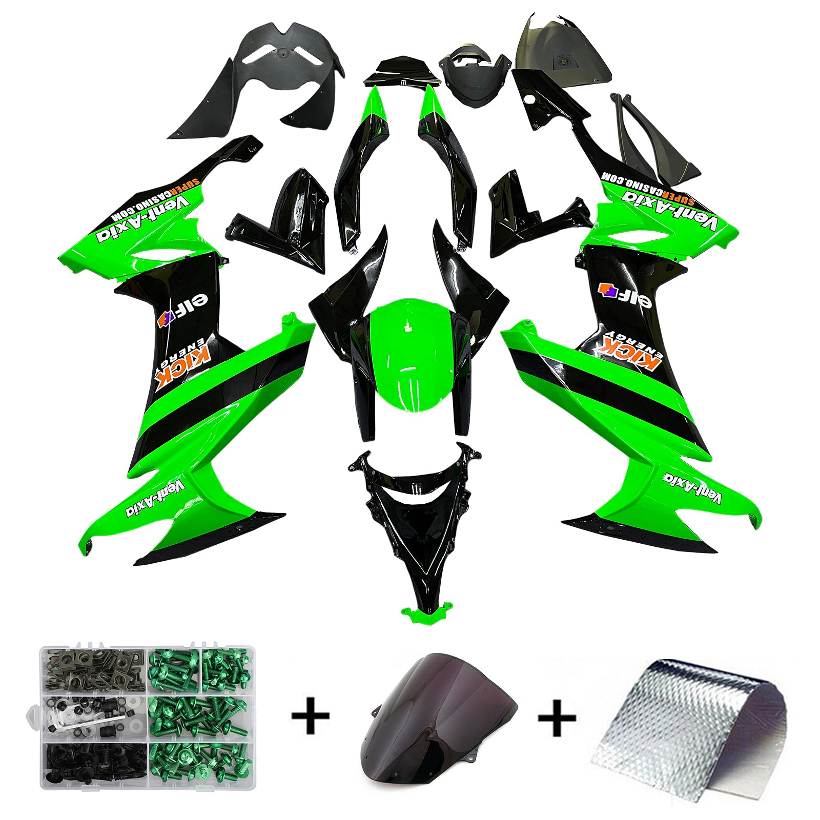 Fairings 2008-2010 Kawasaki ZX10R Green Black ZX10R Generic