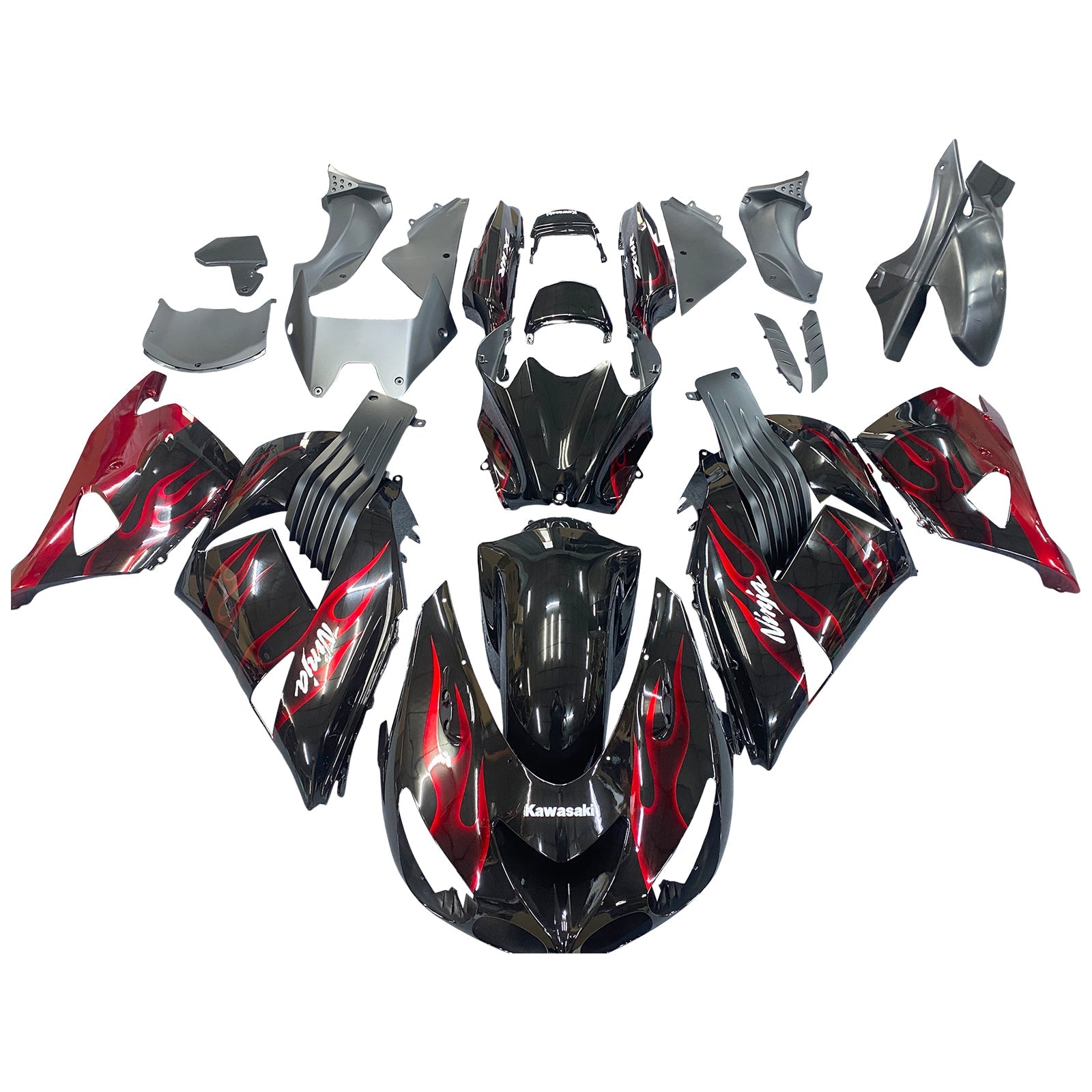 Fairings 2006-2011 Kawasaki ZX14R Black & Red Flame Ninja Generic