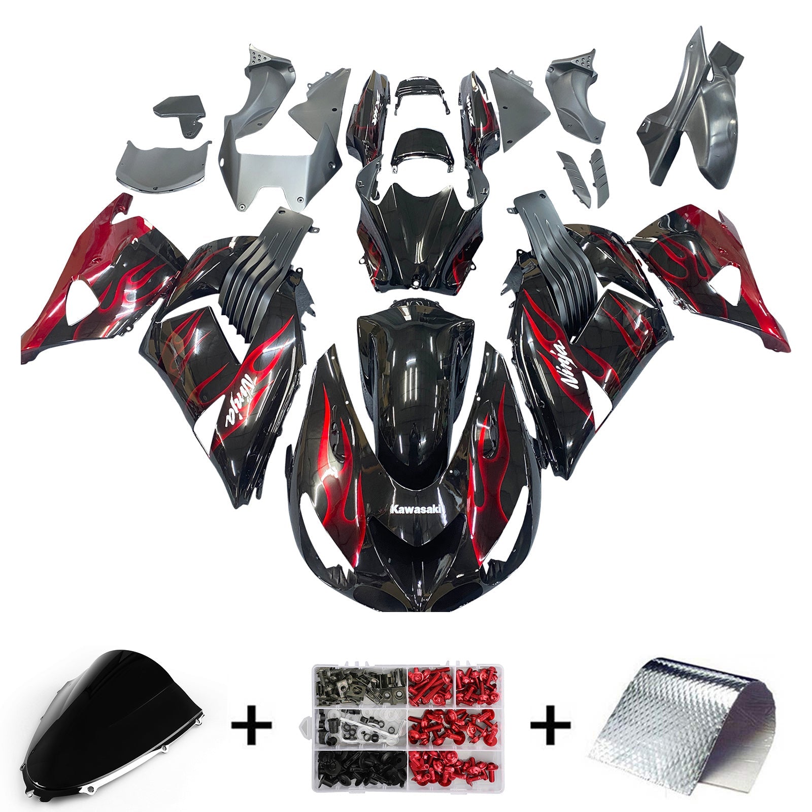 Fairings 2006-2011 Kawasaki ZX14R Black & Red Flame Ninja Generic