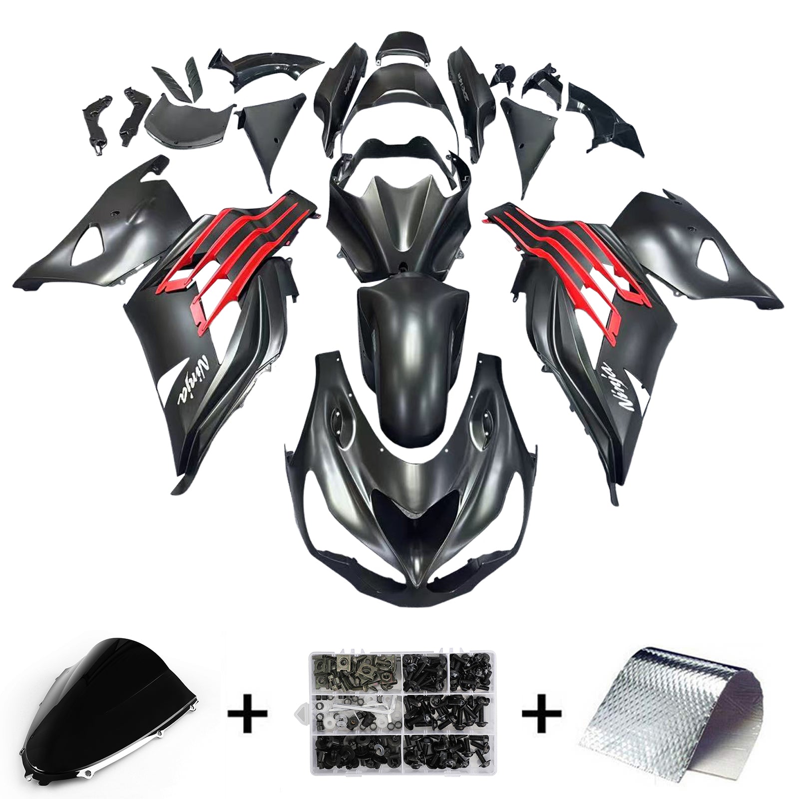 Fairings Plastics 2012-2022 Kawasaki ZX14R Ninja Black Red Generic