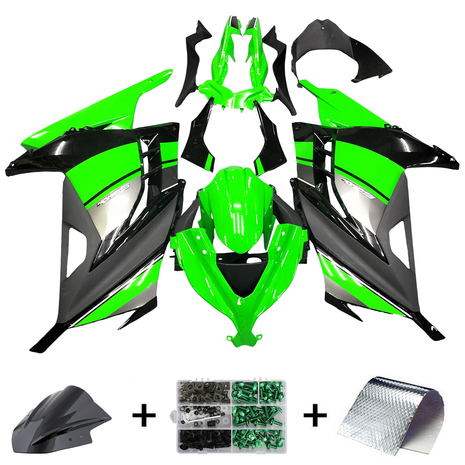 Fairings 2013-2024 Plastics Kawasaki Ninja 300R EX300R Green Black Ninja Generic