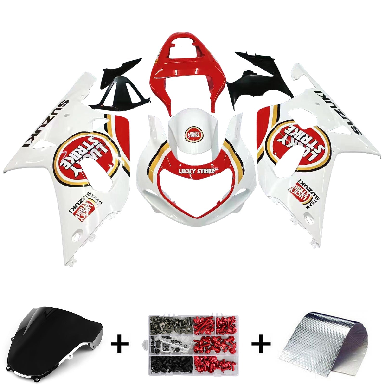 Fairingsg 2001-2003 Suzuki GSXR 600 Blanco y Rojo Lucky Strike Racin Genérico