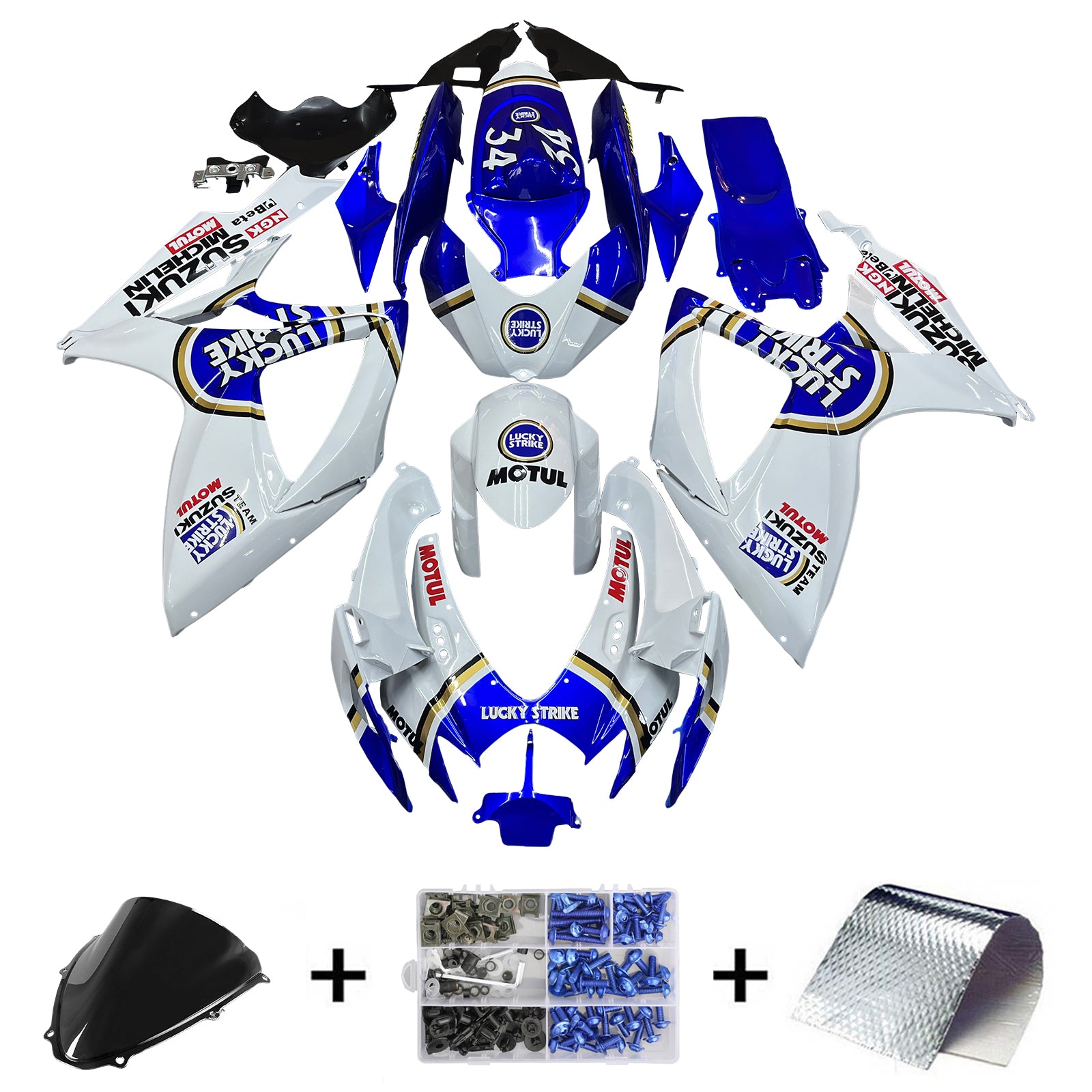 Carenados 2006-2007 Suzuki GSXR 600 750 Blanco Azul Lucky Strike Genérico