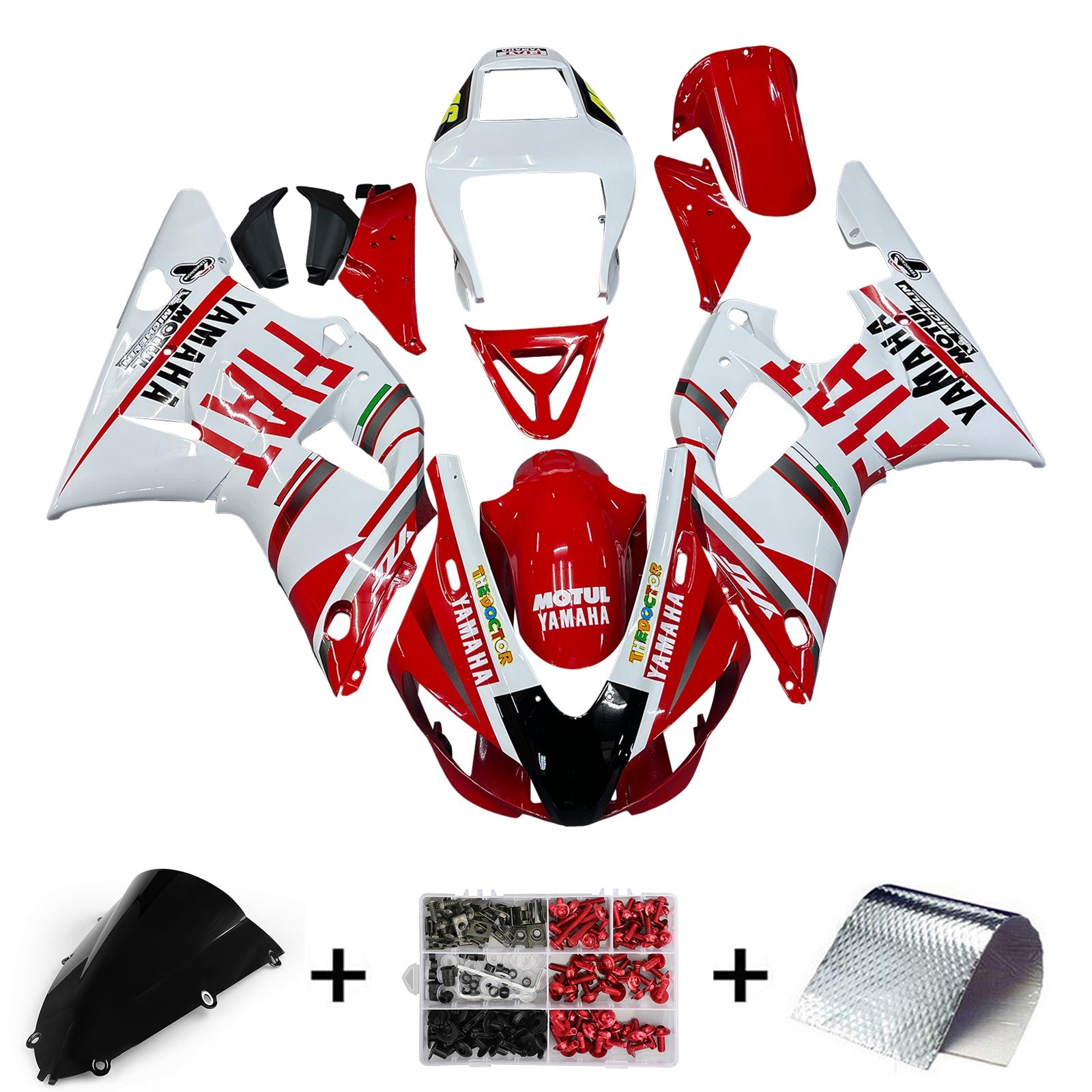 Fairings 1998-1999 Yamaha YZF-R1 Red White No.46 FIAT R1 Generic