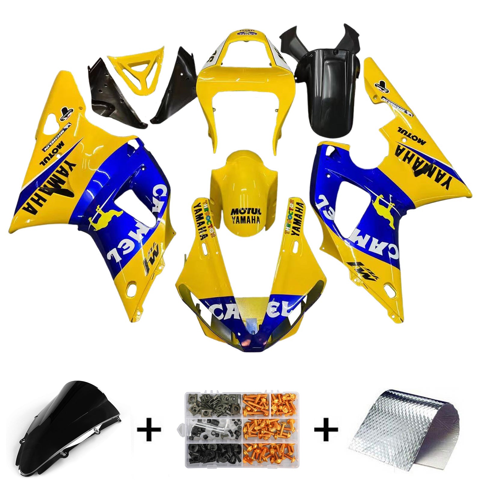 Fairings 2000-2001 Yamaha YZF-R1 Yellow Blue No.46 Camel Generic