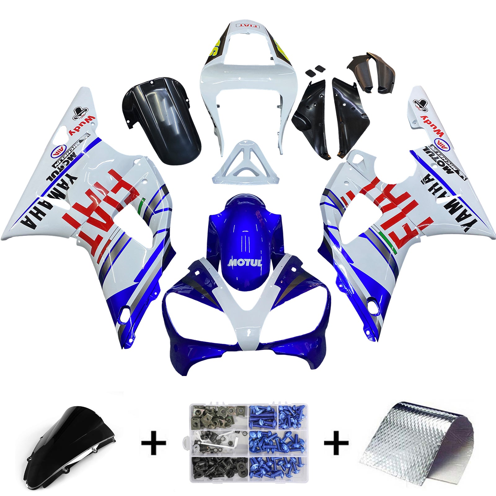 Fairings 2000-2001 Yamaha YZF-R1 Blue White No.46 FIAT Generic