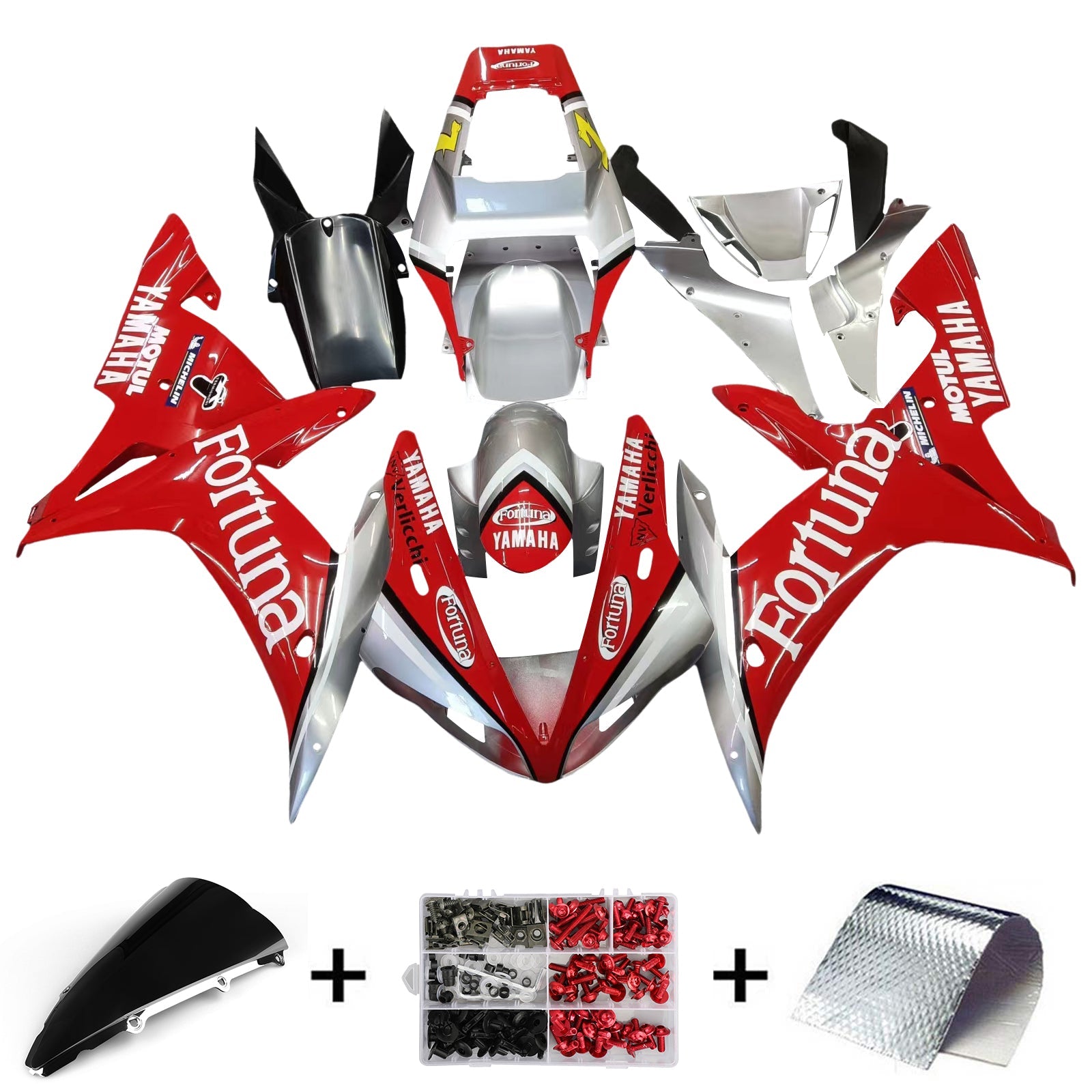 Fairings 2002-2003 Yamaha YZF-R1 Red Silver Fortuna