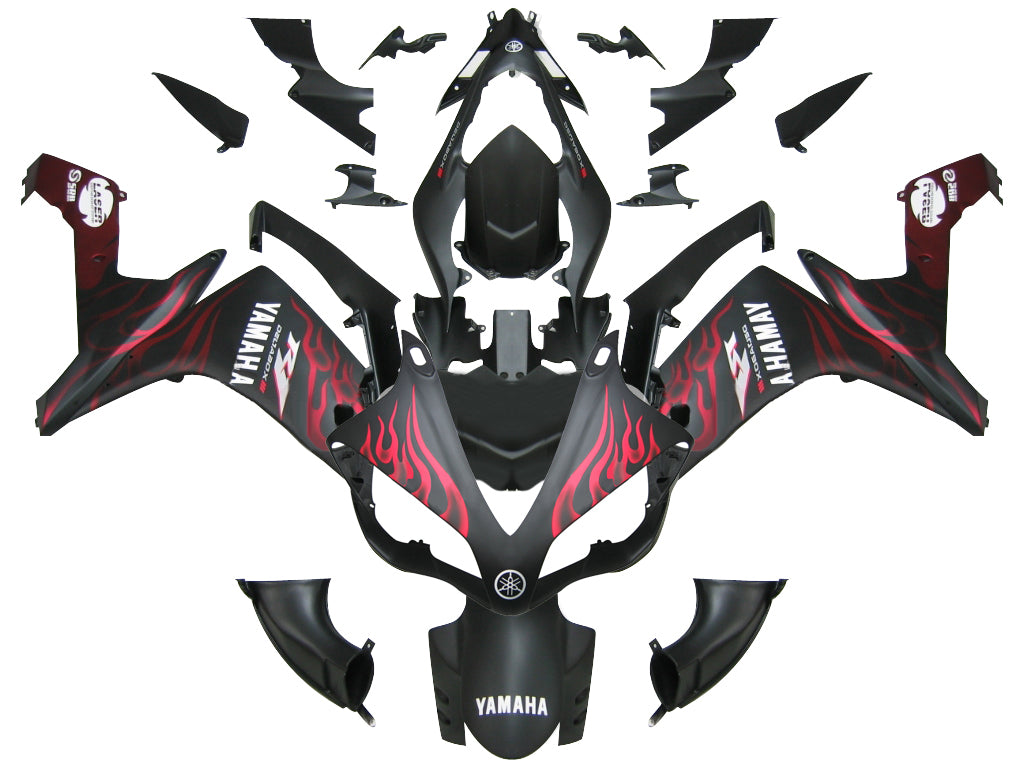 Fairings 2007-2008 Yamaha YZF-R1 Black Matte & Red Flame R1 Generic